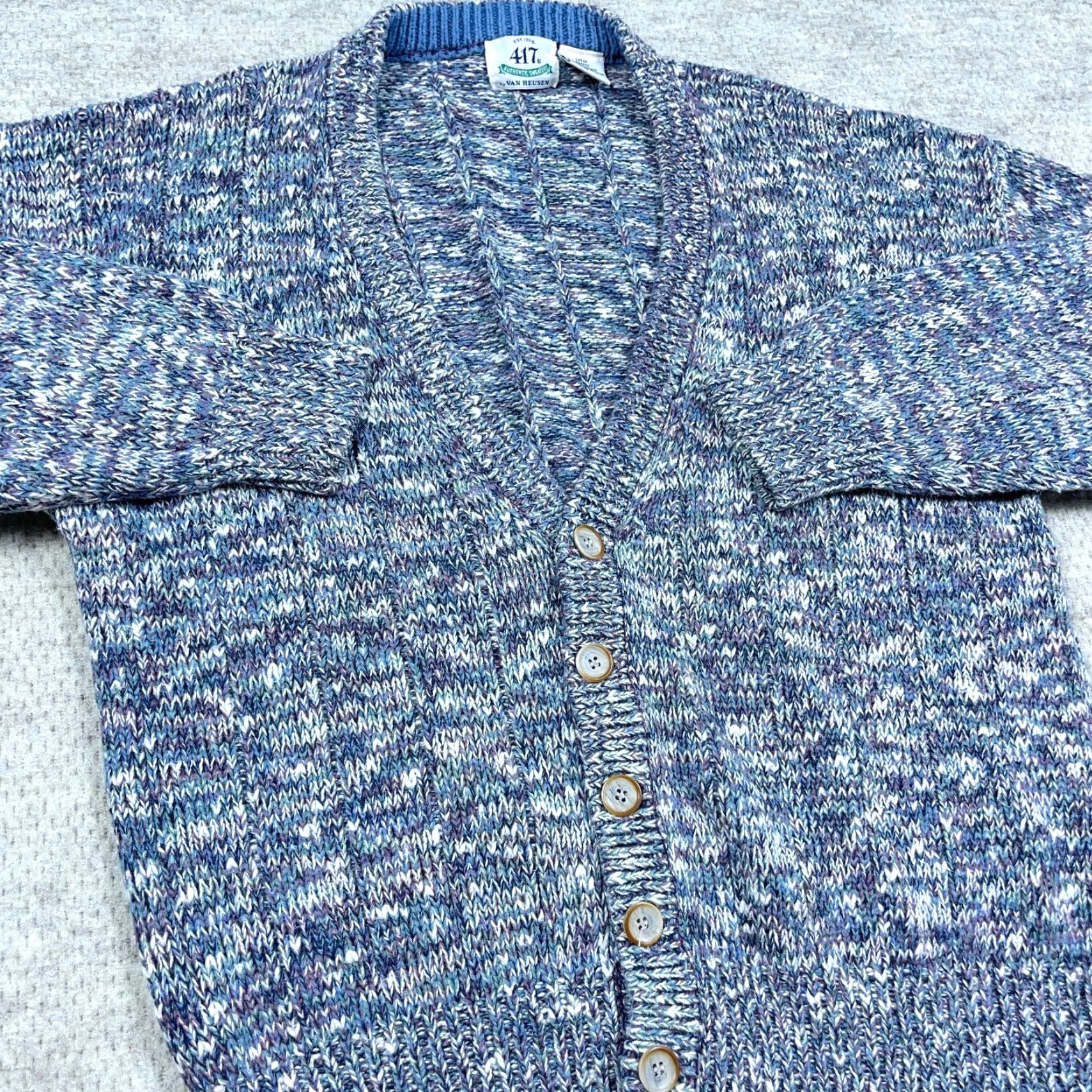Van Heusen VINTAGE Van Heusen Cardigan Sweater Men L Blue Heather 90s 80s Heavy Knit Wool Alternative Full Zip Cardigan Mens 80s 90s Classic Preppy Fashion Size US L / EU 52-54 / 3 - 3 Thumbnail
