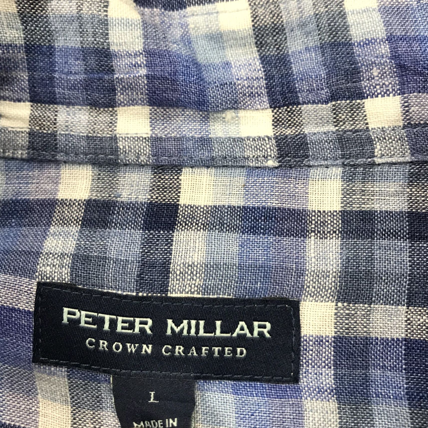 Peter Millar Peter Millar Shirt Mens Large Blue 100% Linen Flex Finish Check Crown Crafted Size US L / EU 52-54 / 3 - 5 Thumbnail