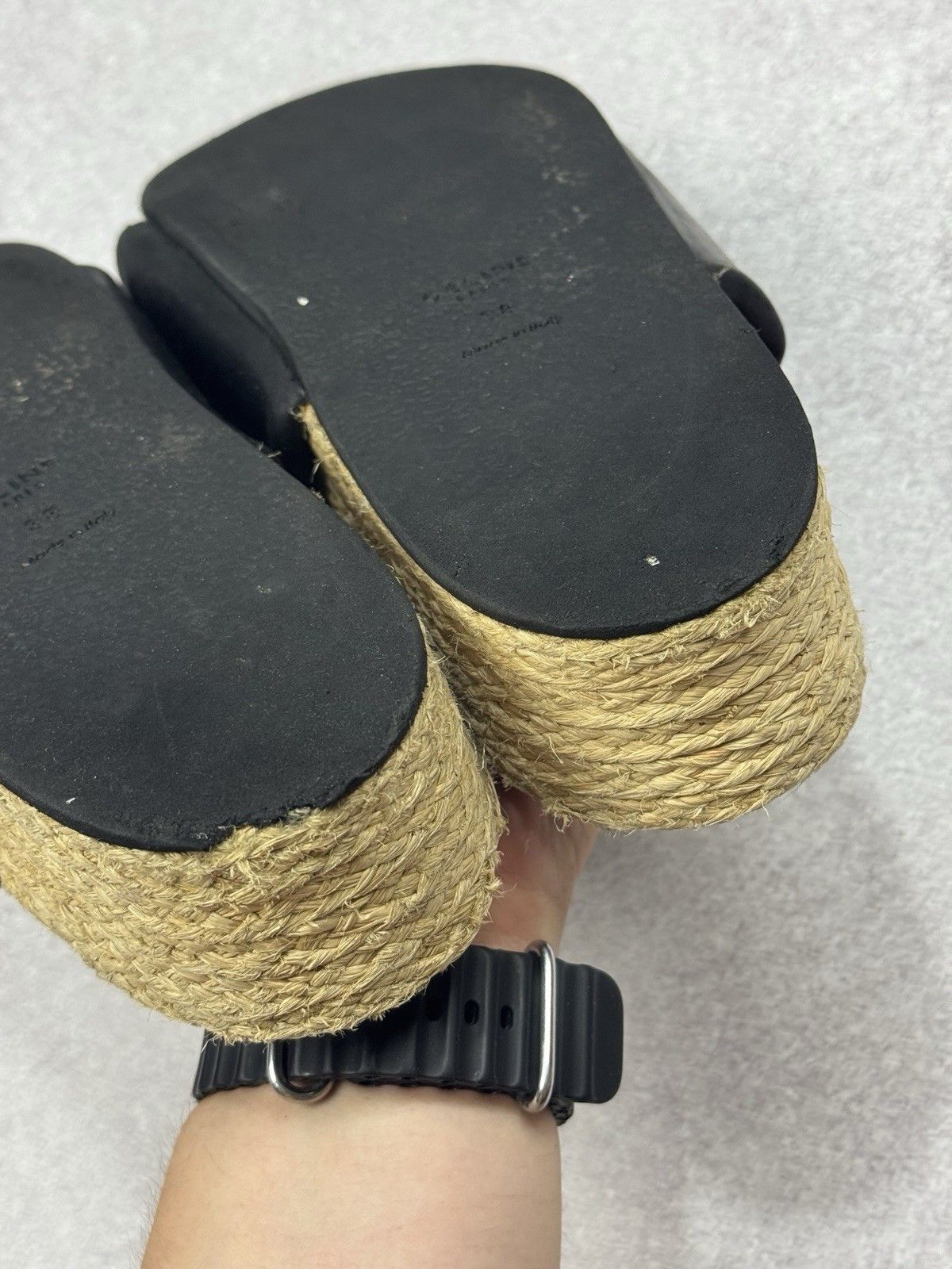 Celine Celine Black Leather Flat Sandals Espadrille Slides Woman Size US 7.5 / IT 37.5 - 9 Thumbnail