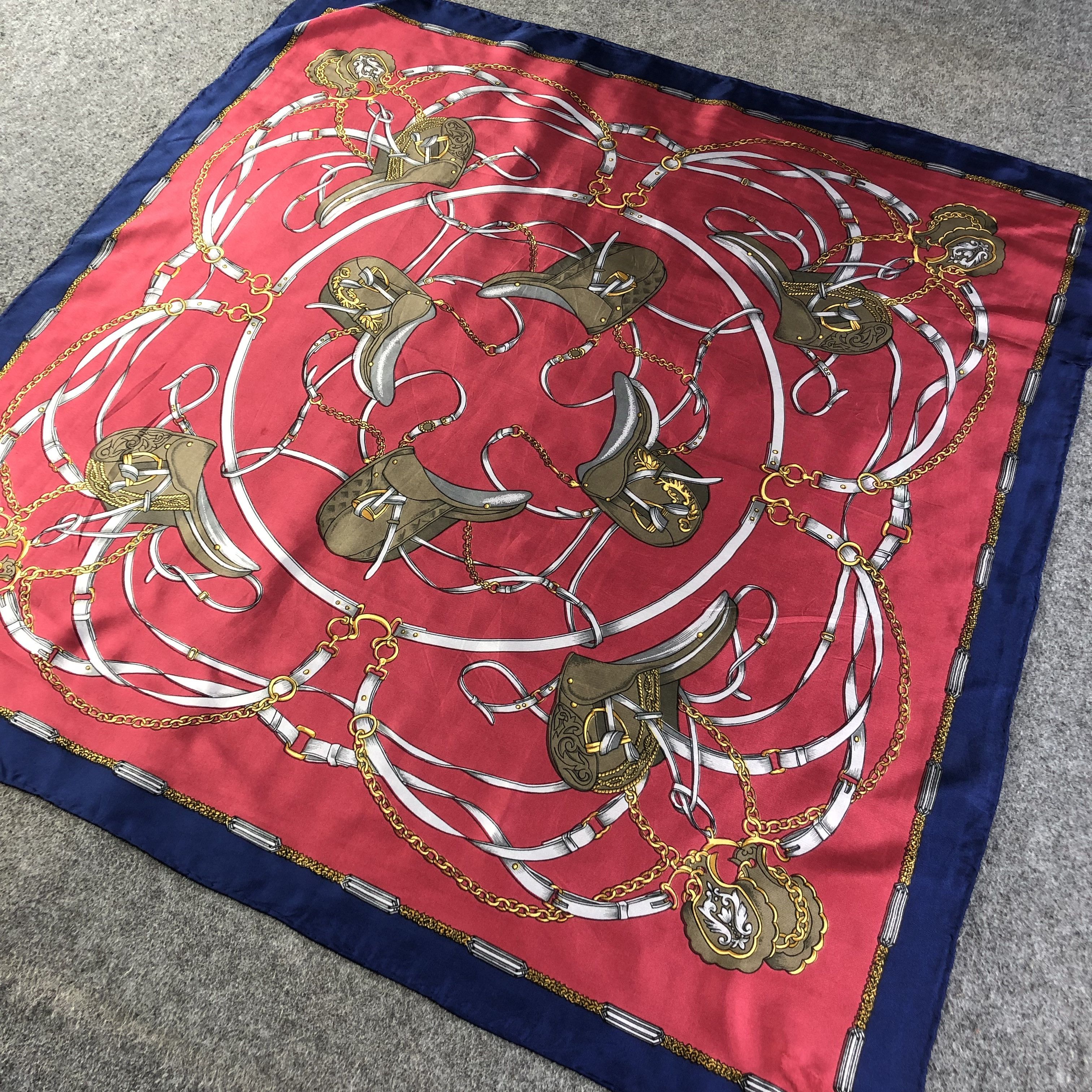 Japanese Brand Vintage Luxury Horse Saddle Silk Scarf M628 Size ONE SIZE - 2 Thumbnail