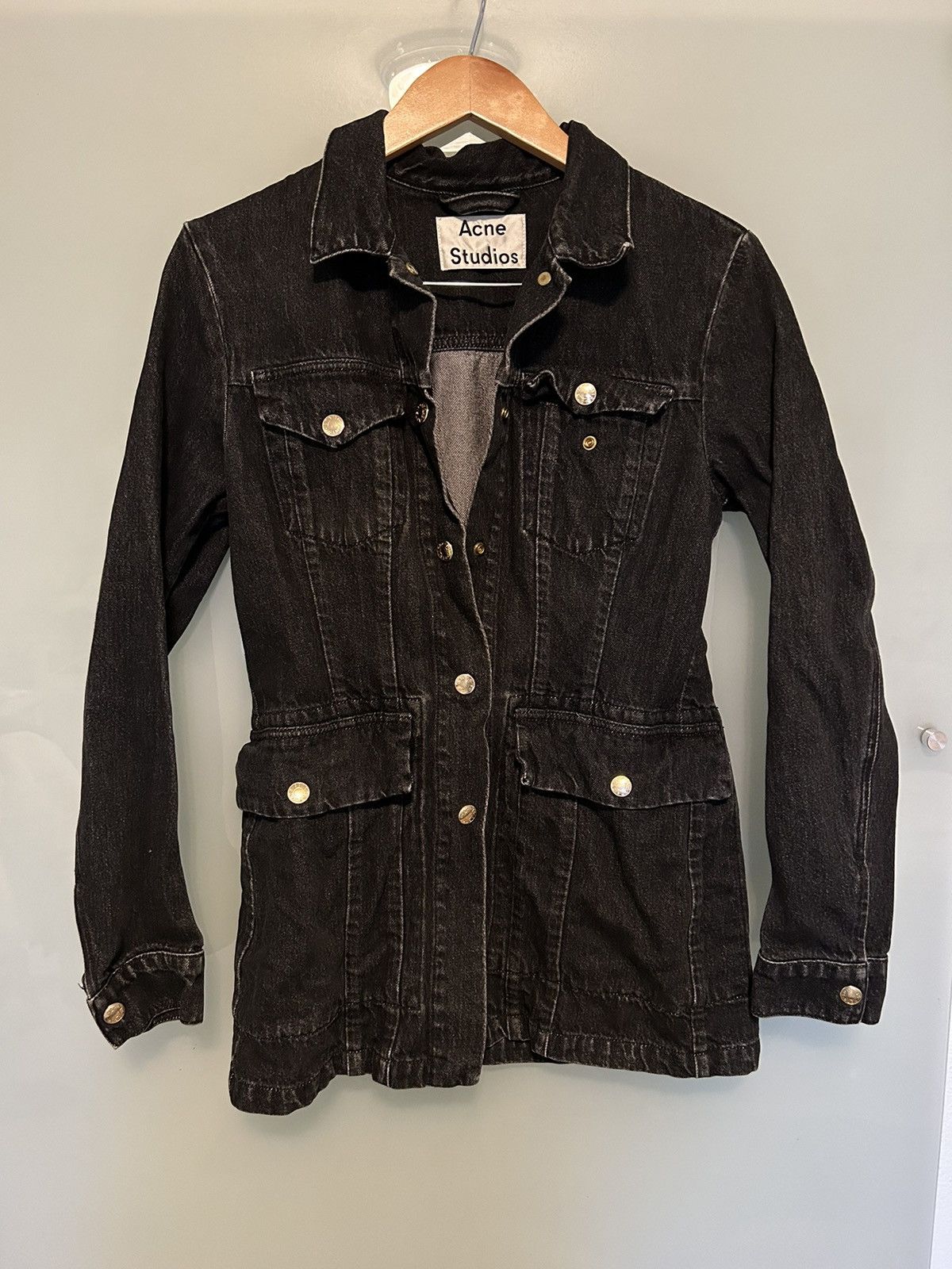 image of Acne Studios Gwen Black Denim Jacket in Grey, Women's (Size XS)