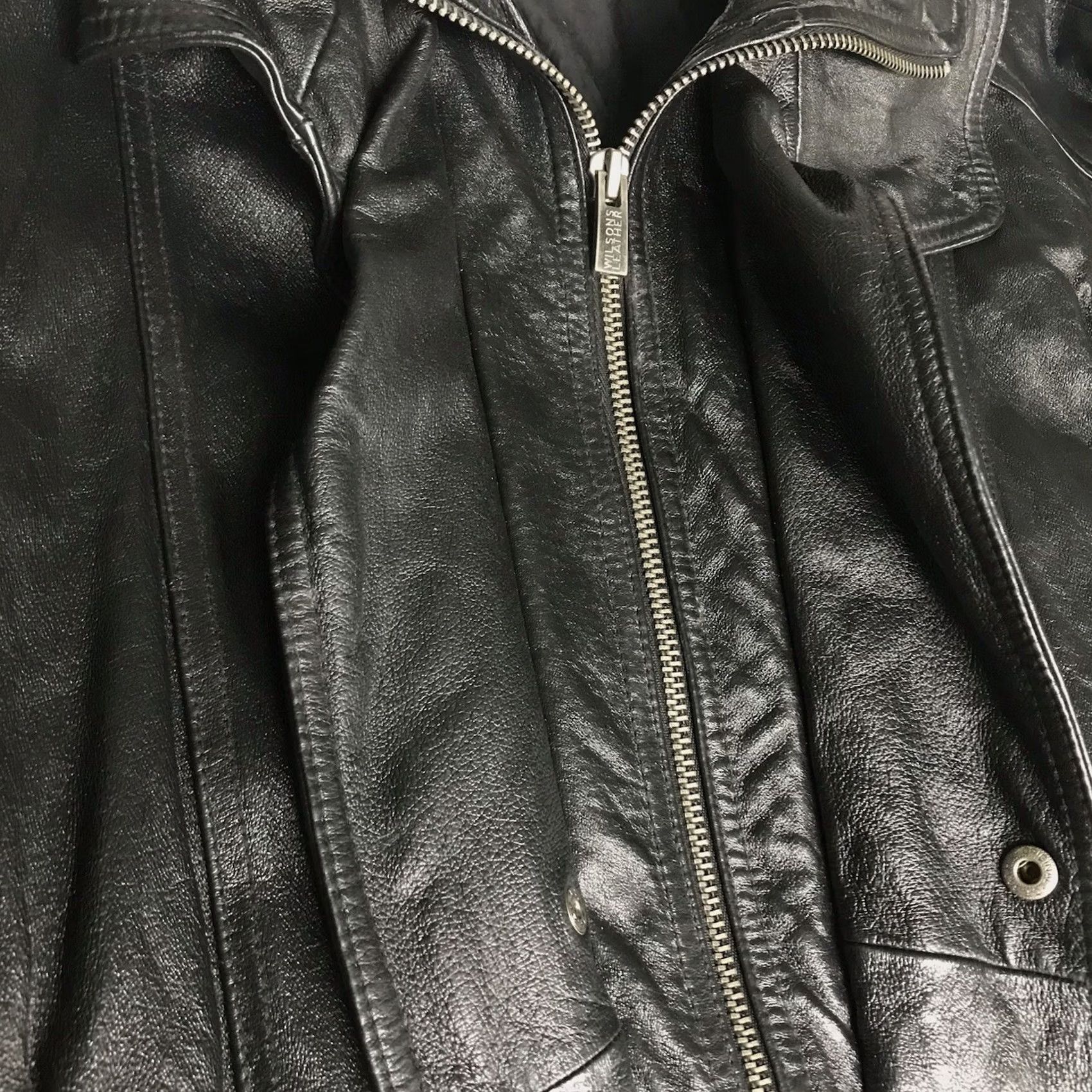 Vintage Wilsons Leather Men Black Leather Double Collar Zip Flight Bomber Jacket XL Size US XL / EU 56 / 4 - 4 Thumbnail