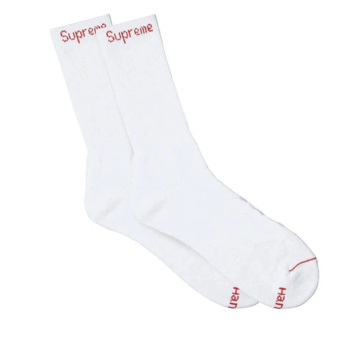 Hanes × Supreme SUPREME®/HANES® CREW SOCKS 4 PACK White Cotton Blend Size ONE SIZE - 2 Thumbnail
