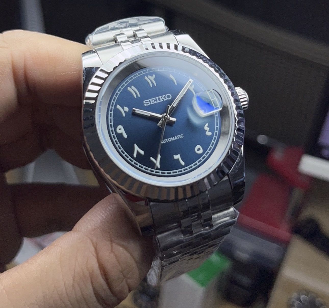 Japanese Brand Seiko Mod Datejust Navy Arabic Steel Jubilee Watch 39mm Size ONE SIZE - 1 Thumbnail