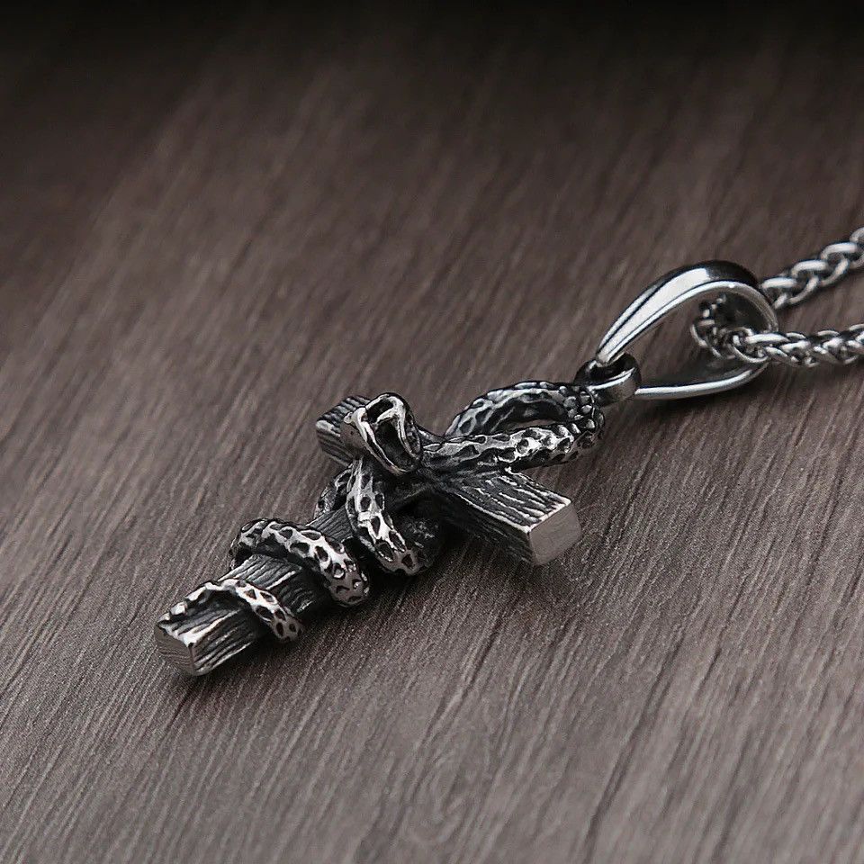 Jewelry Egyptian Cross Snake Pendant Necklace Size ONE SIZE - 4 Thumbnail