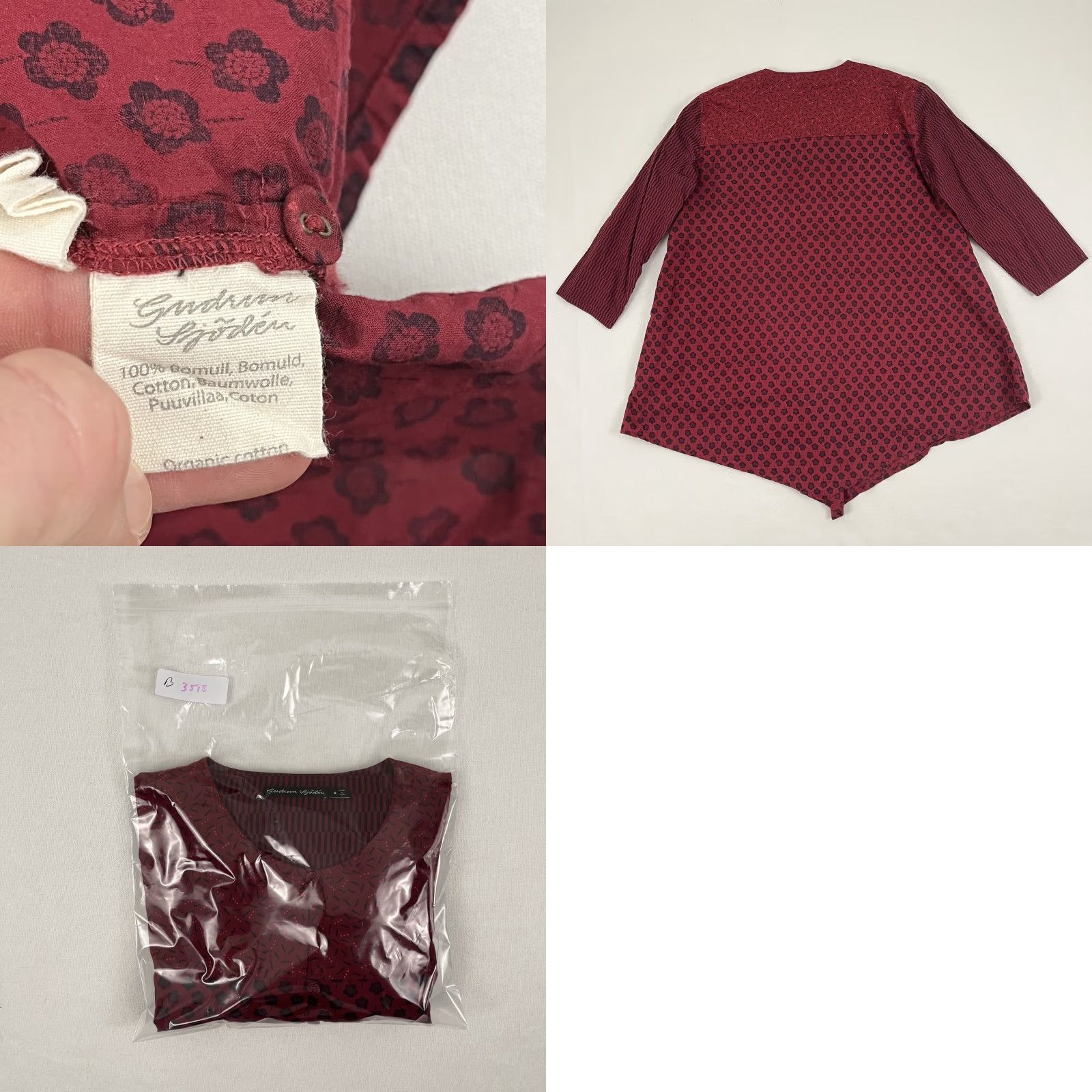 Vintage Gudrun Sjoden Tunic Blouse Womens M Red Organic Cotton Artsy Whimsical Floral 3/4 Sleeve Casual Shirt, Regular Fit, 100% Cotton Women’s Medium Red Size M / US 6-8 / IT 42-44 - 8 Thumbnail