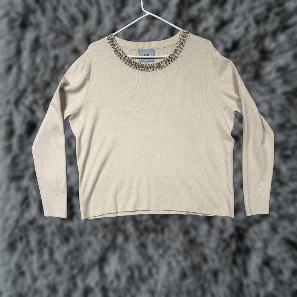 Vintage VINTAGE? LIV Milano Sweater Womens XL Beige Rhinestone Preppy Coastal Grandmacore Chic Size XL / US 12-14 / IT 48-50 - 1 Thumbnail