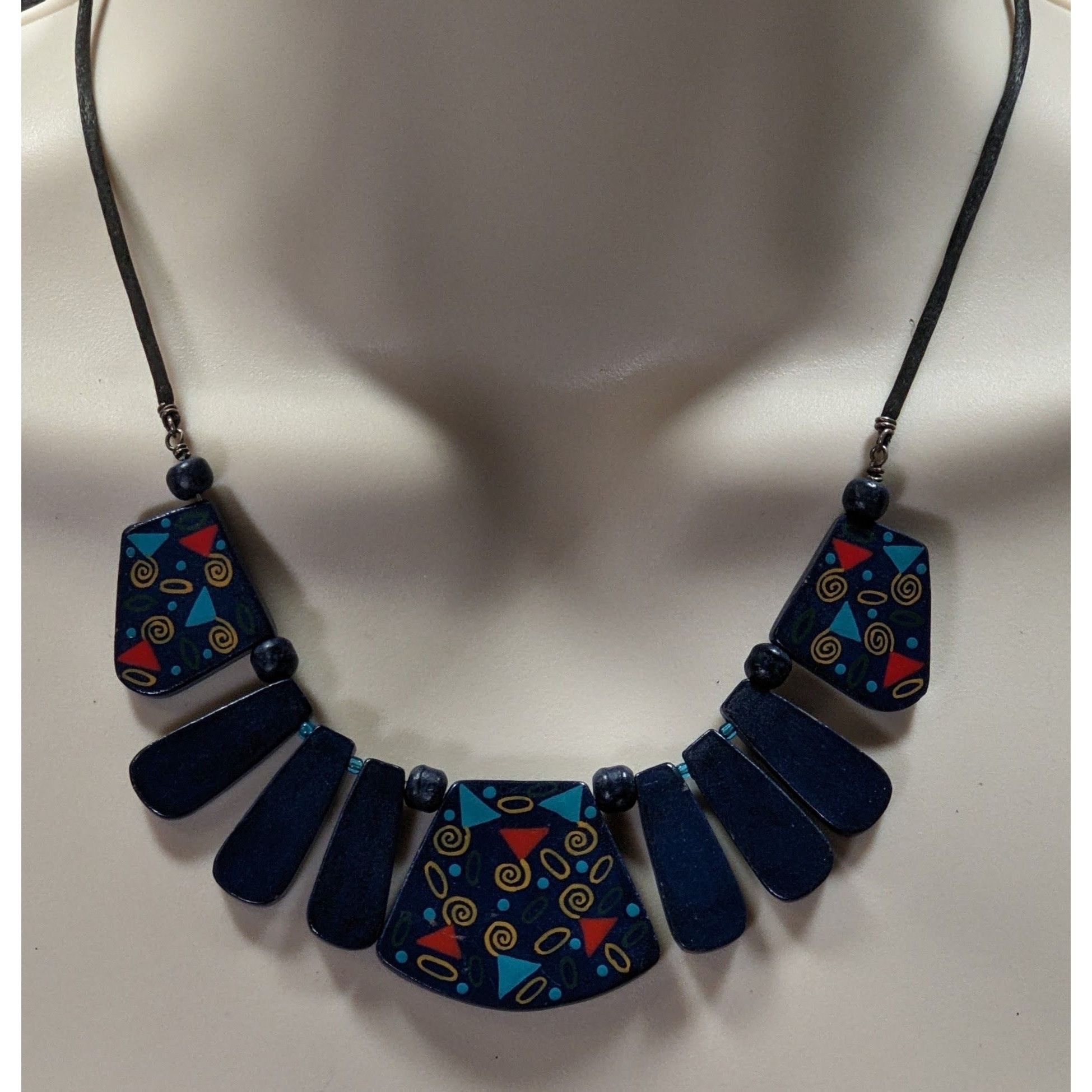 Other Vintage 90s Hand Painted Wood Art Cascade Necklace Size ONE SIZE - 4 Thumbnail