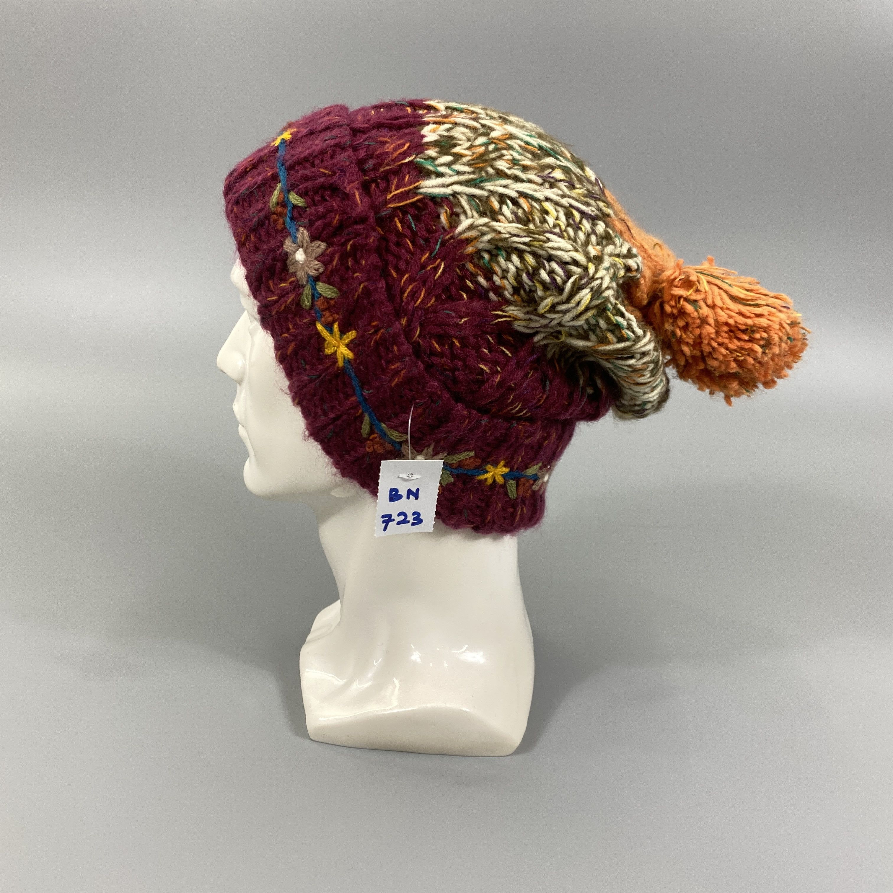 Japanese Brand Flowers Knit Beanie with Pompom -BN723 Size ONE SIZE - 1 Thumbnail
