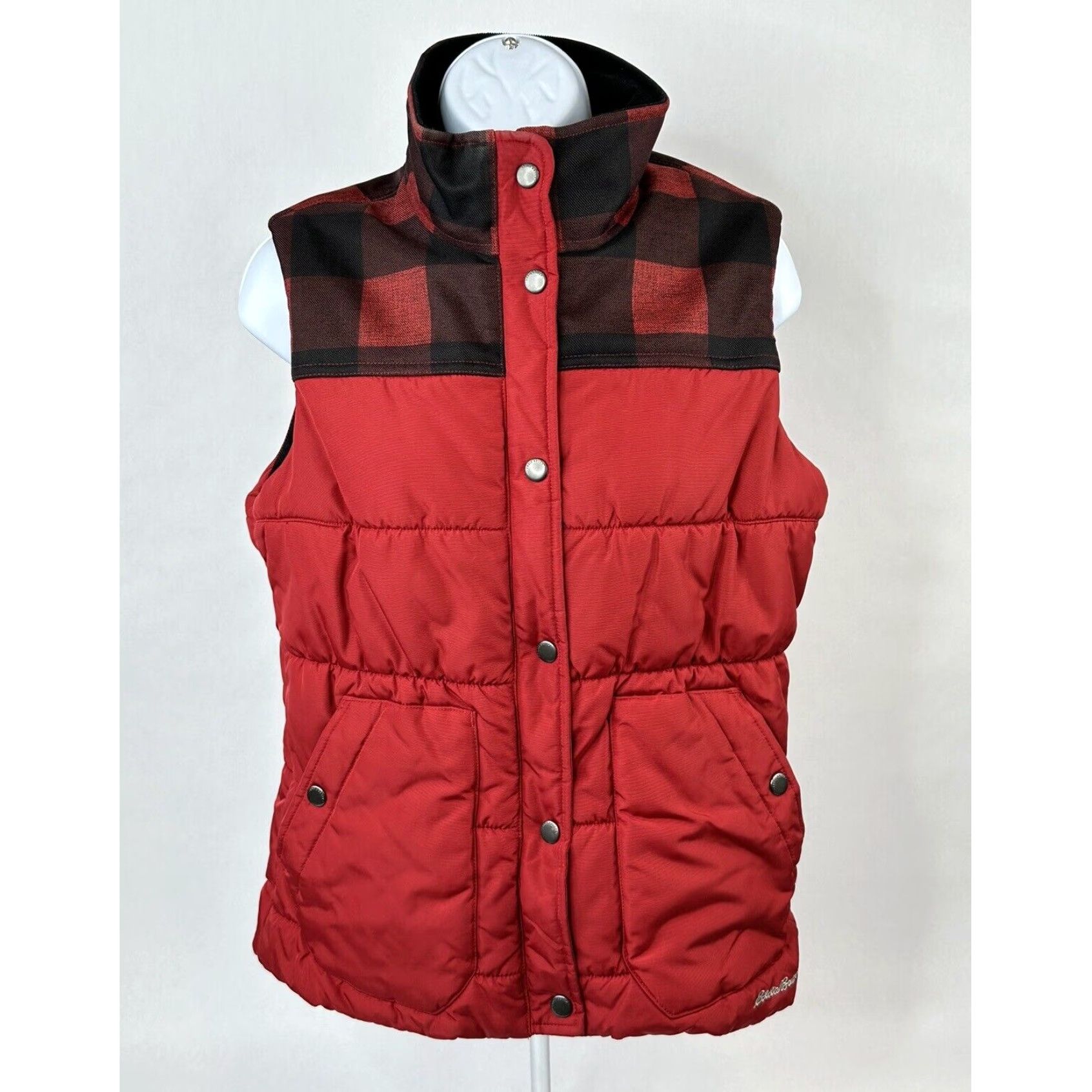 Red buffalo plaid puffer vest hotsell