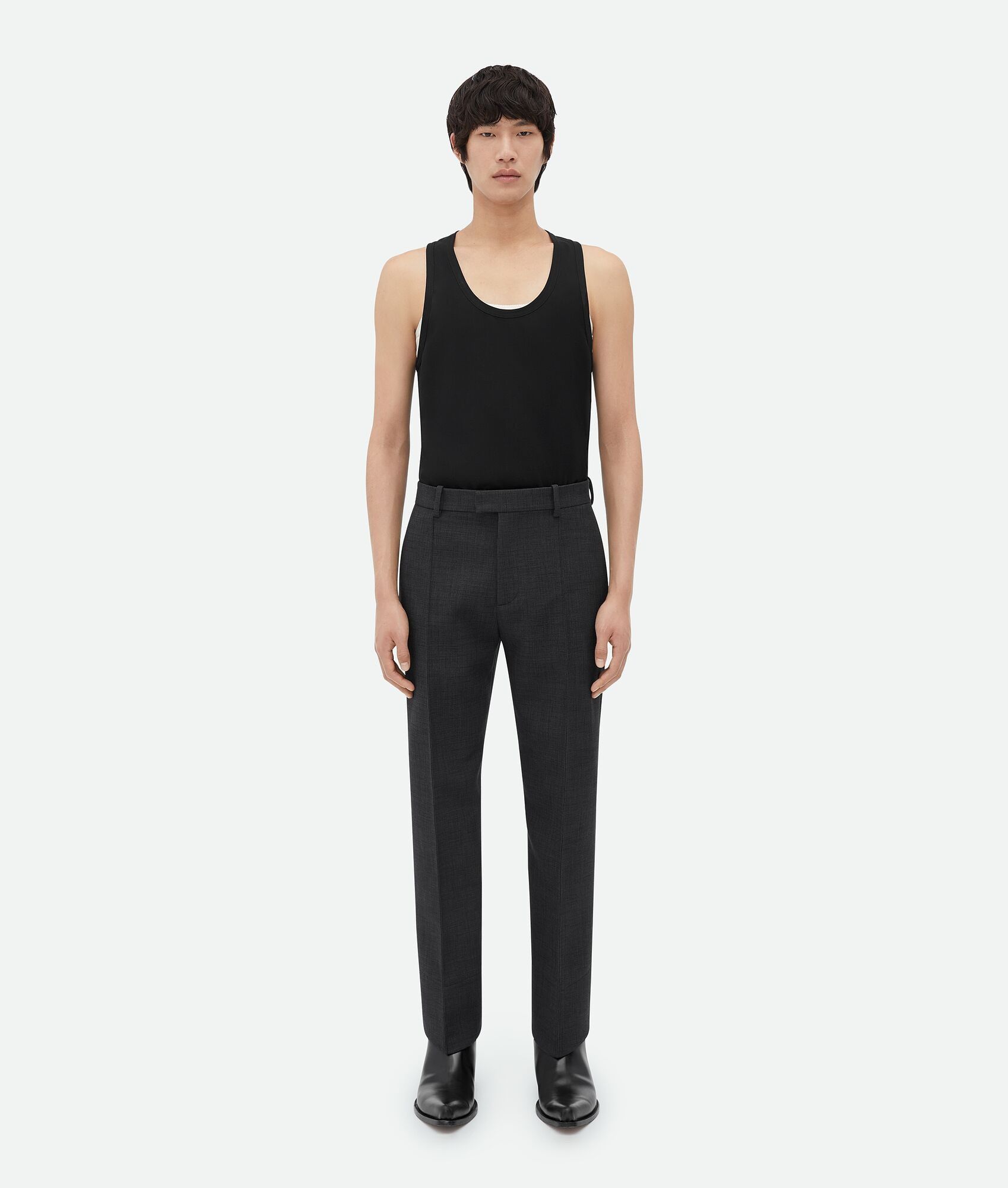 Bottega Veneta o1n1vont1224 Curved Shape Wool Trousers in Andesite Melange Size US 34 / EU 50 - 1 Thumbnail