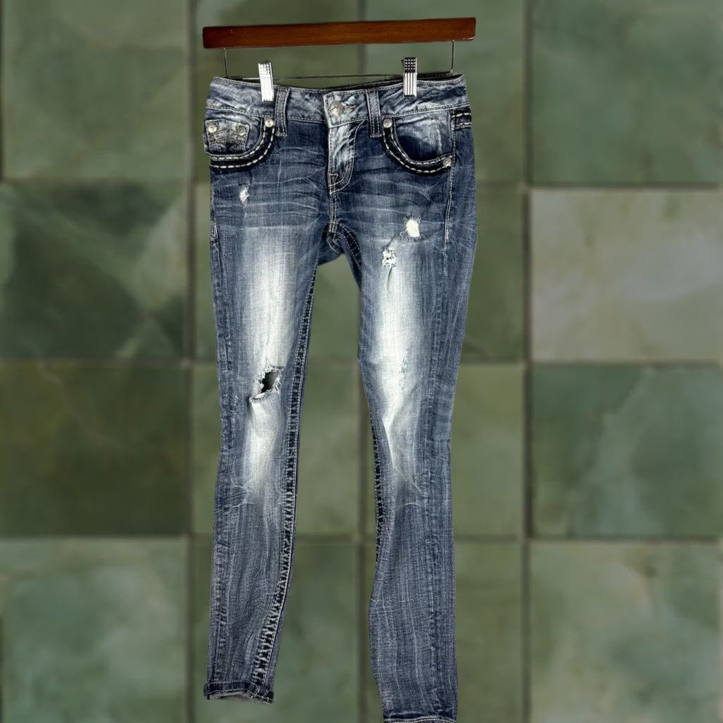 Miss Me Miss Me Jeans Womens 26 Blue Ankle Cropped Skinny Distressed Embellished Size 26" / US 2 / IT 38 - 1 Thumbnail