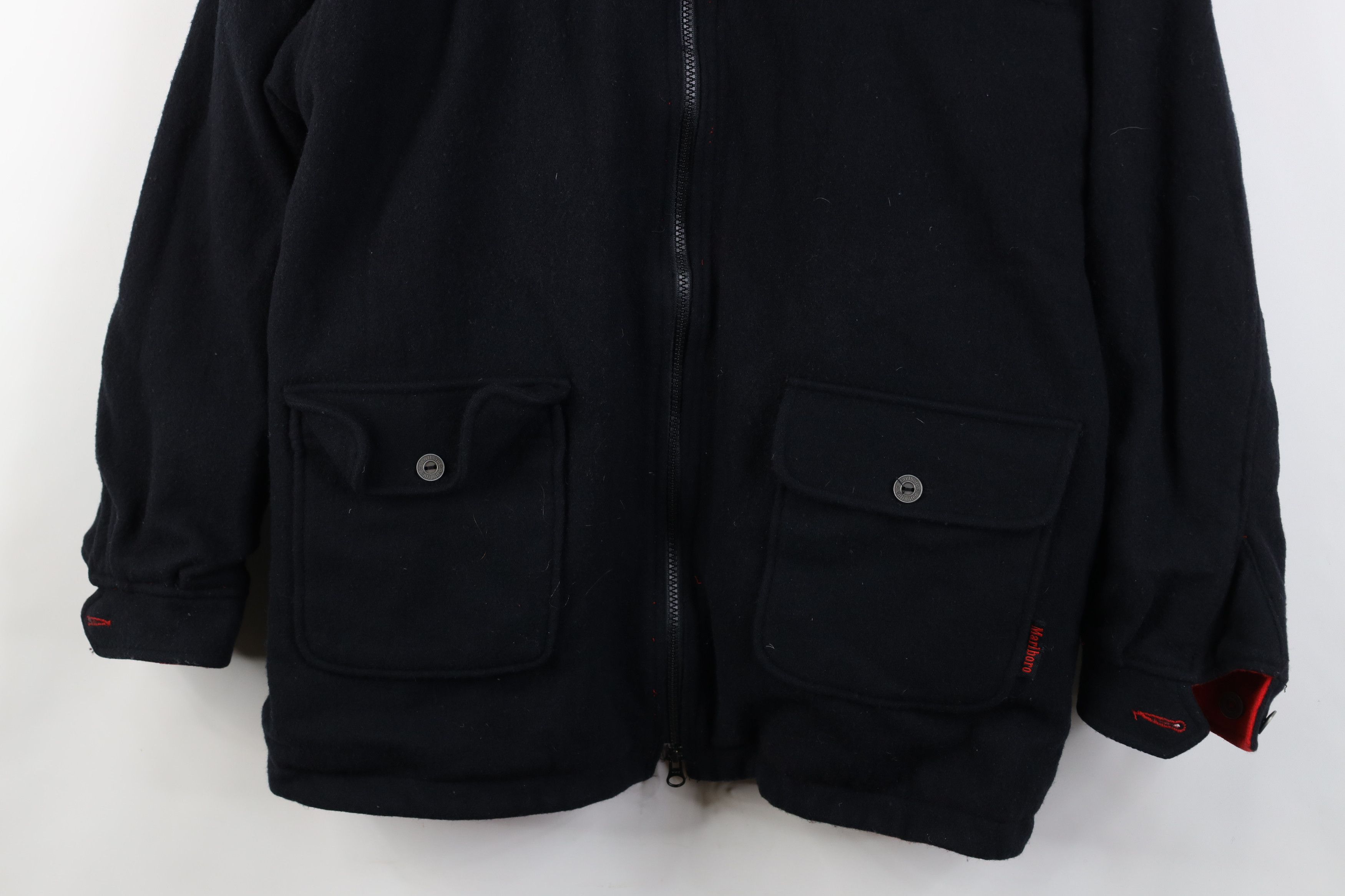 Marlboro Vintage 90s Marlboro Reversible Wool Jacket Coat Black Red Size US M / EU 48-50 / 2 - 3 Thumbnail