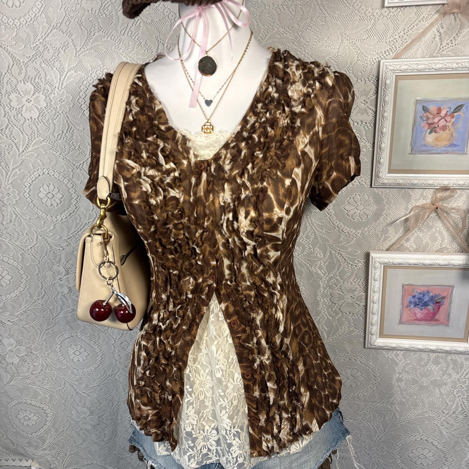 Other y2k silk cheetah print ruffle button up blouse Size XL / US 12-14 / IT 48-50 - 4 Thumbnail