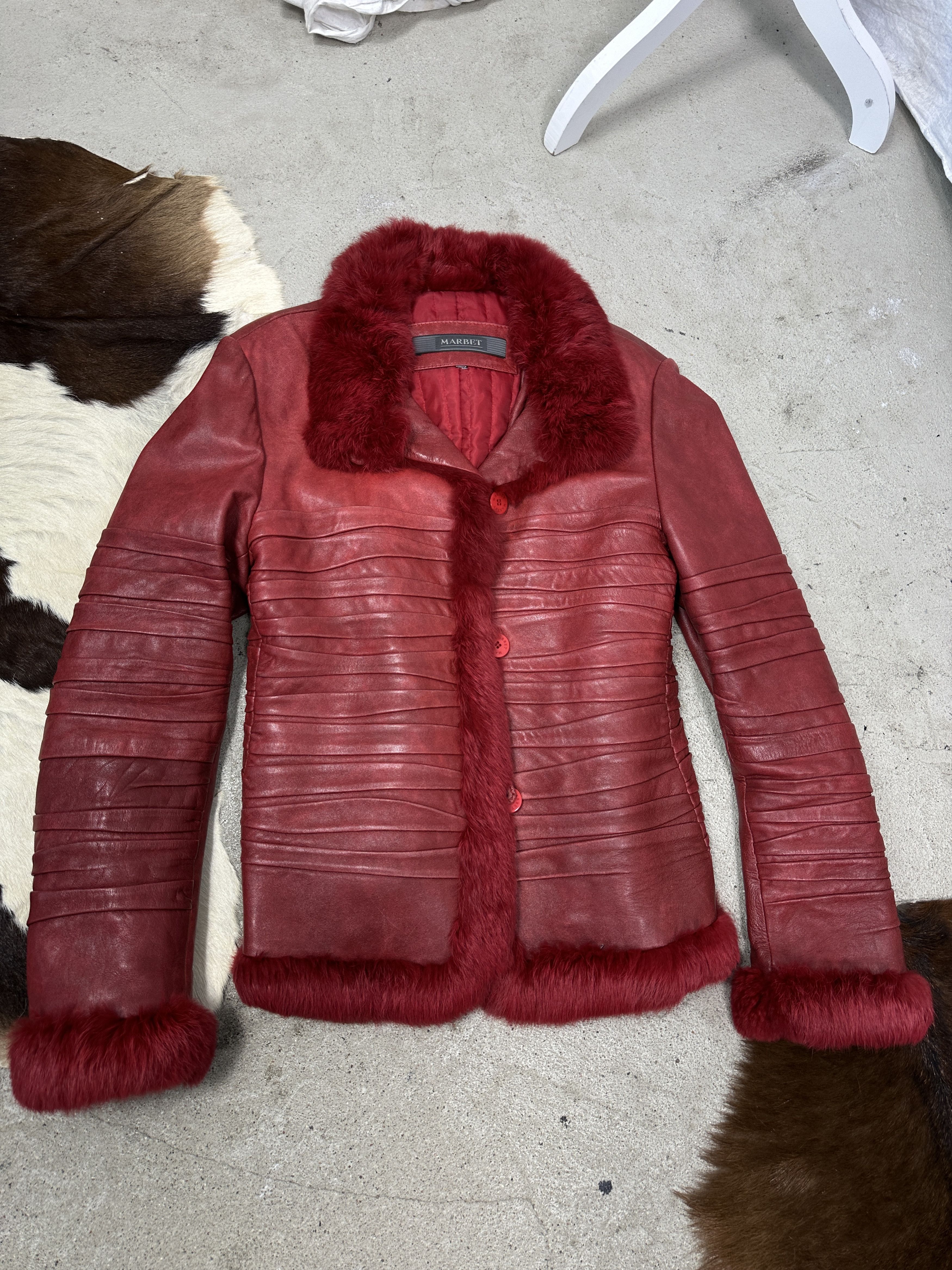 Vintage Vintage Avant Garde Leather Ruffled Real Fur Trim 90s Jacket Size L / US 10 / IT 46 - 6 Thumbnail