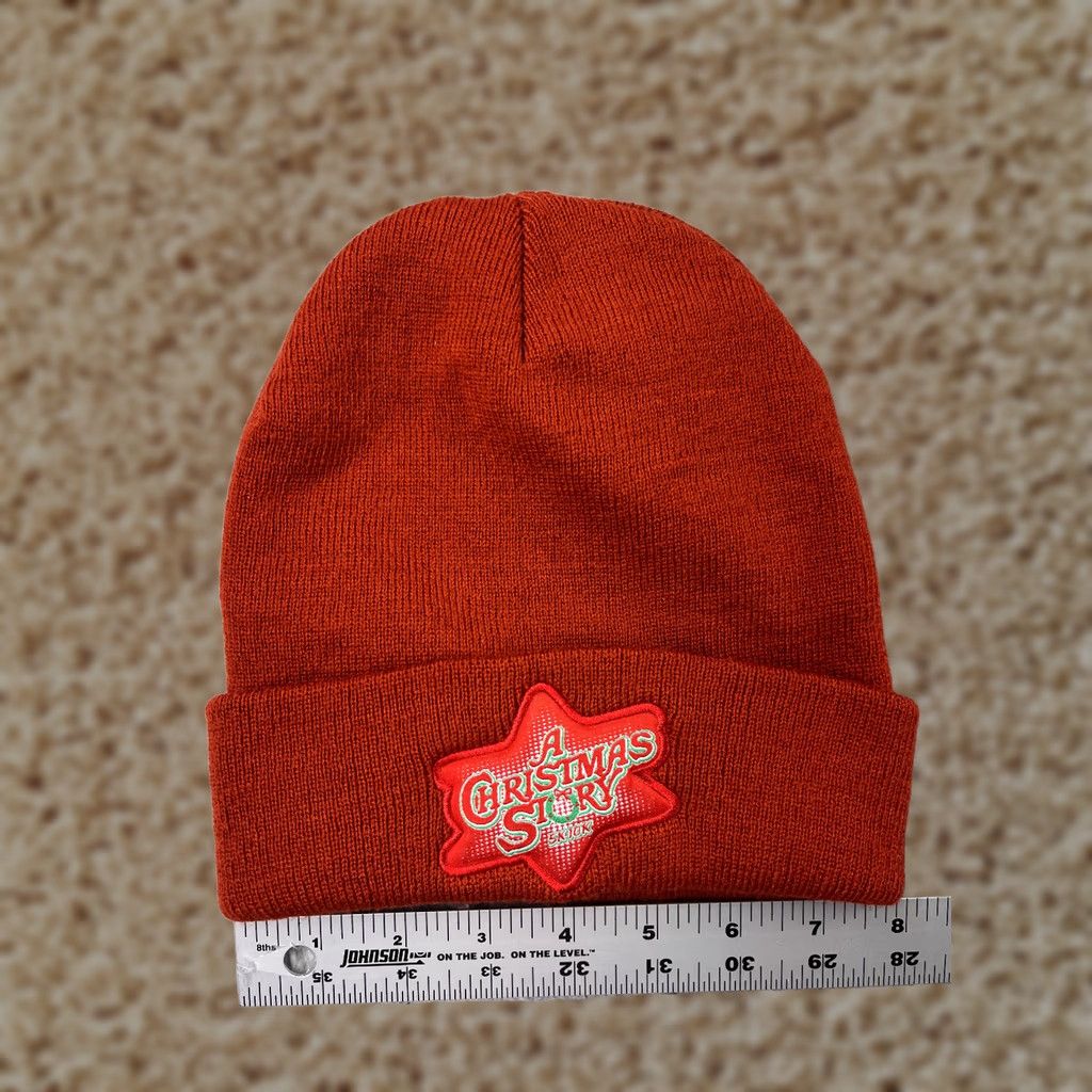 Vintage Running Man Beanie Adult One Size Red Knit Acrylic Hat, Christmas Theme, Fair Isle, 5K-10K Promotion Size ONE SIZE - 1 Thumbnail