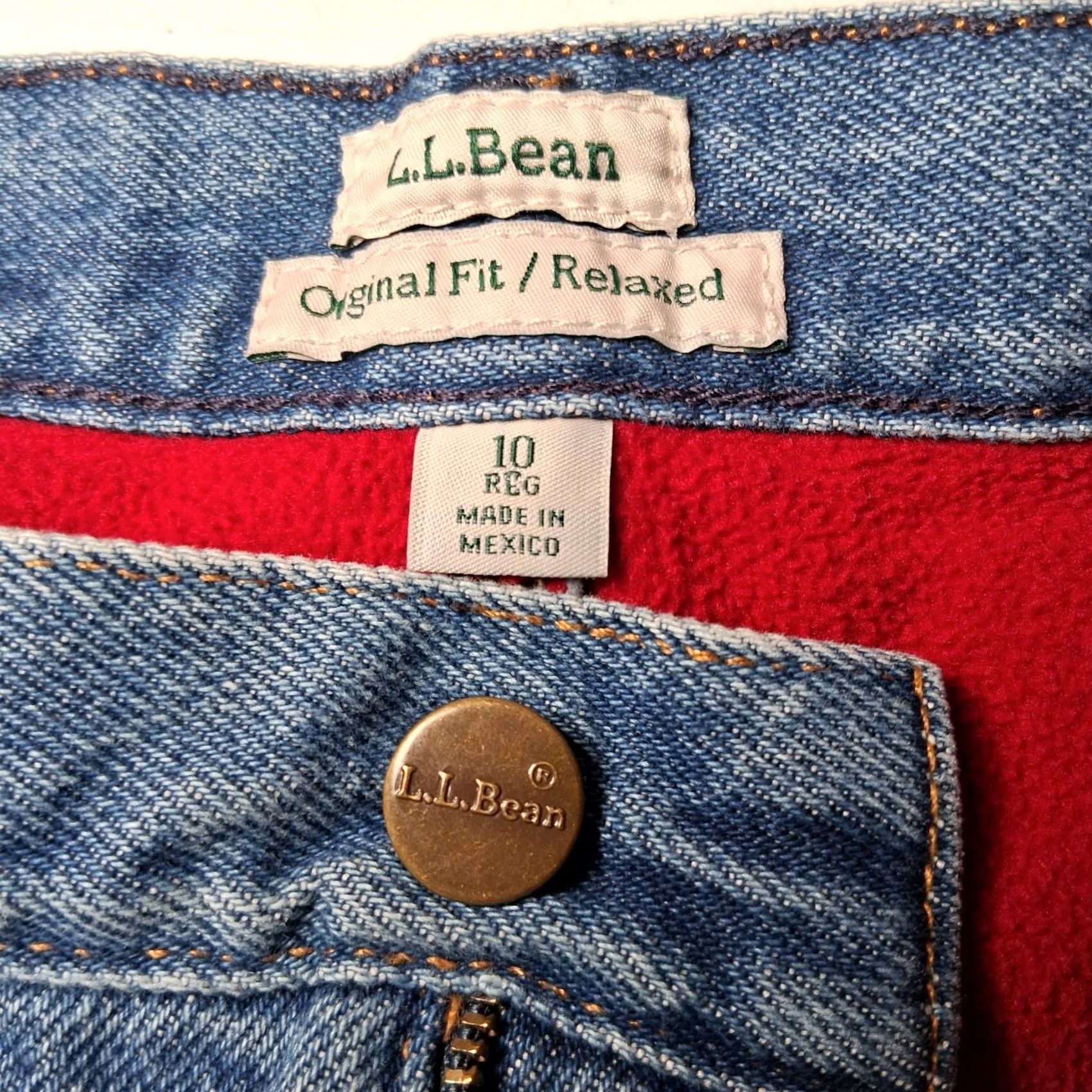 Vintage LL Bean Jeans Women 10 Reg Blue Denim Work Pants 5-Pocket Lined Fleece Winter READ Size 32" / US 10 / IT 46 - 3 Thumbnail
