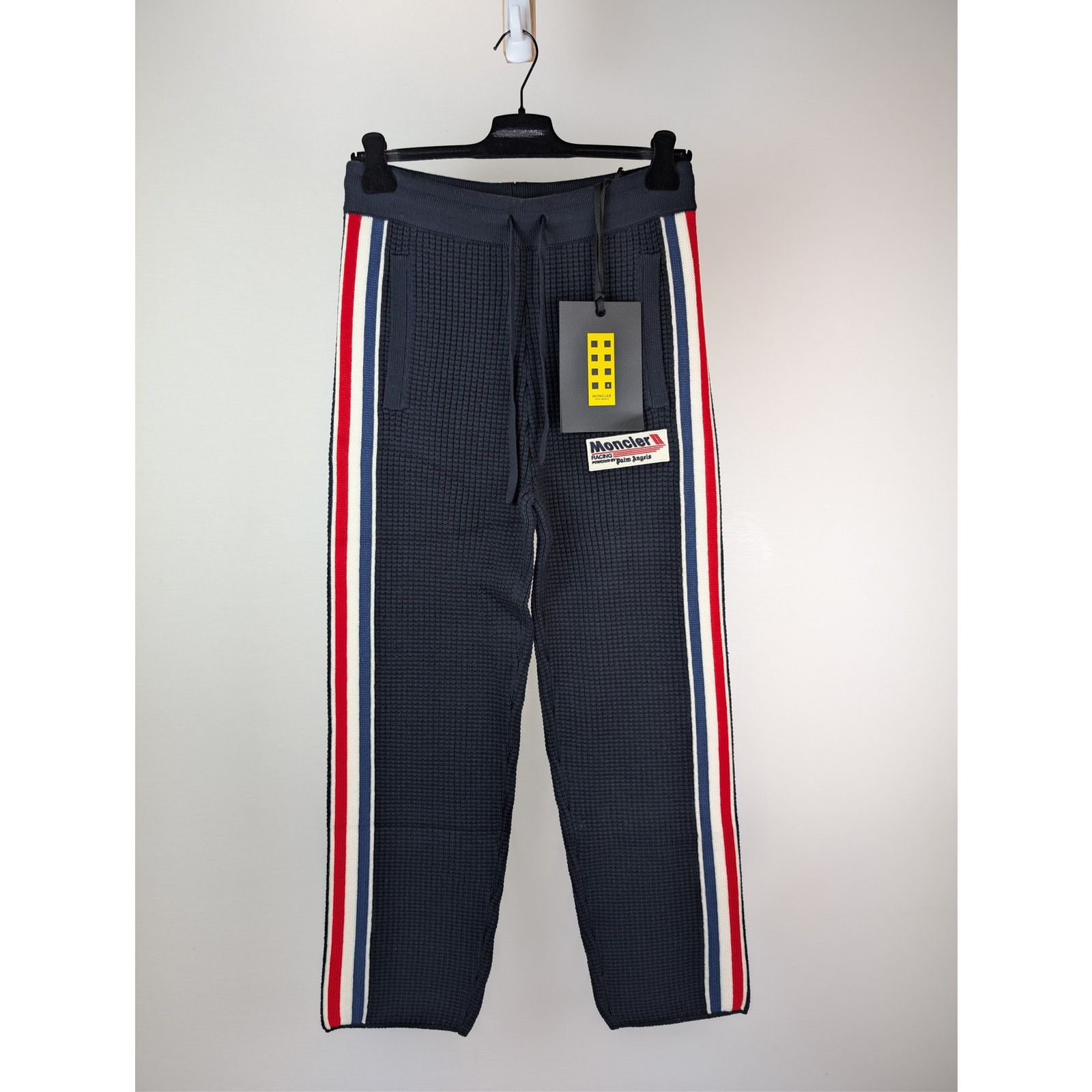 Moncler × Palm Angels o1rshd1 Knitwear Racing Track Pants in Navy Blue / White Size US 34 / EU 50 - 1 Thumbnail