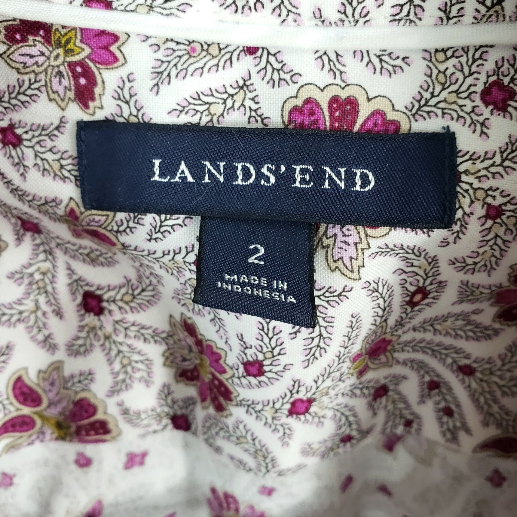 Lands' End Lands End Womens No Iron Button Front Shirt Sz 2 Purple Floral Cotton Shirt Size XS / US 0-2 / IT 36-38 - 5 Thumbnail