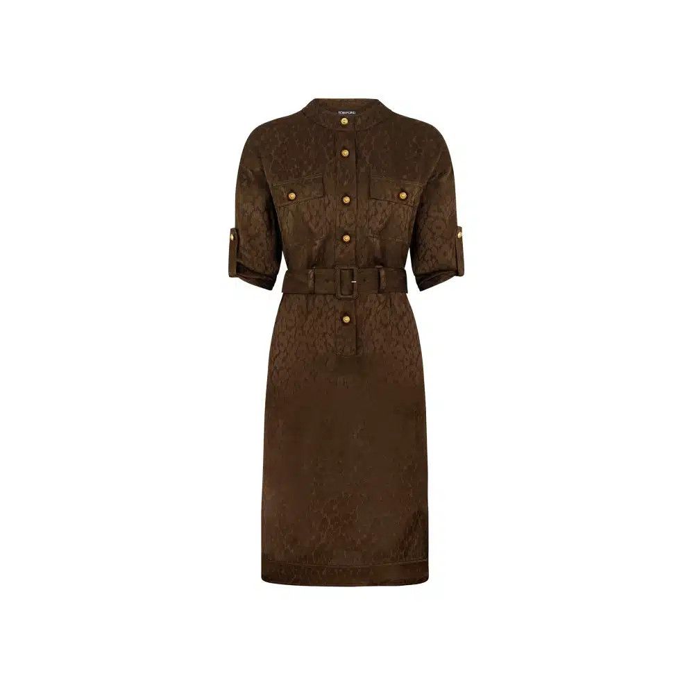 Tom Ford o1loc1c1125 AB3496 Silk Jacquard Midi Dress in Olive Size XS / US 0-2 / IT 36-38 - 1 Thumbnail