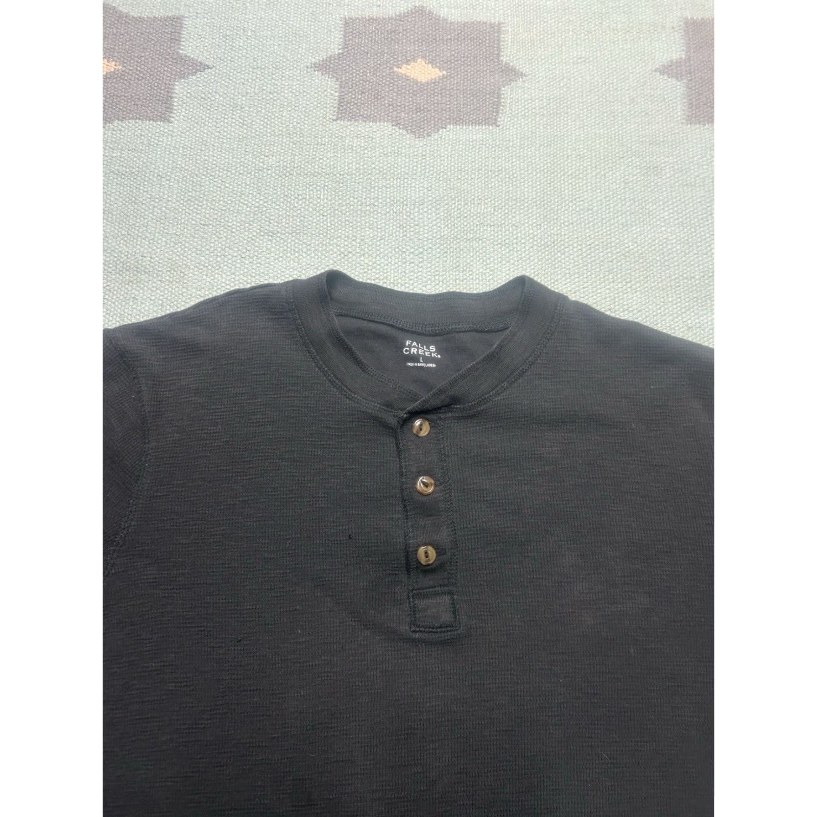 Vintage Falls Creek Thermal Shirt Long Sleeve Henley Black Large Mens Fall Waffle Knit Base Layer T-Shirt Size US L / EU 52-54 / 3 - 5 Thumbnail