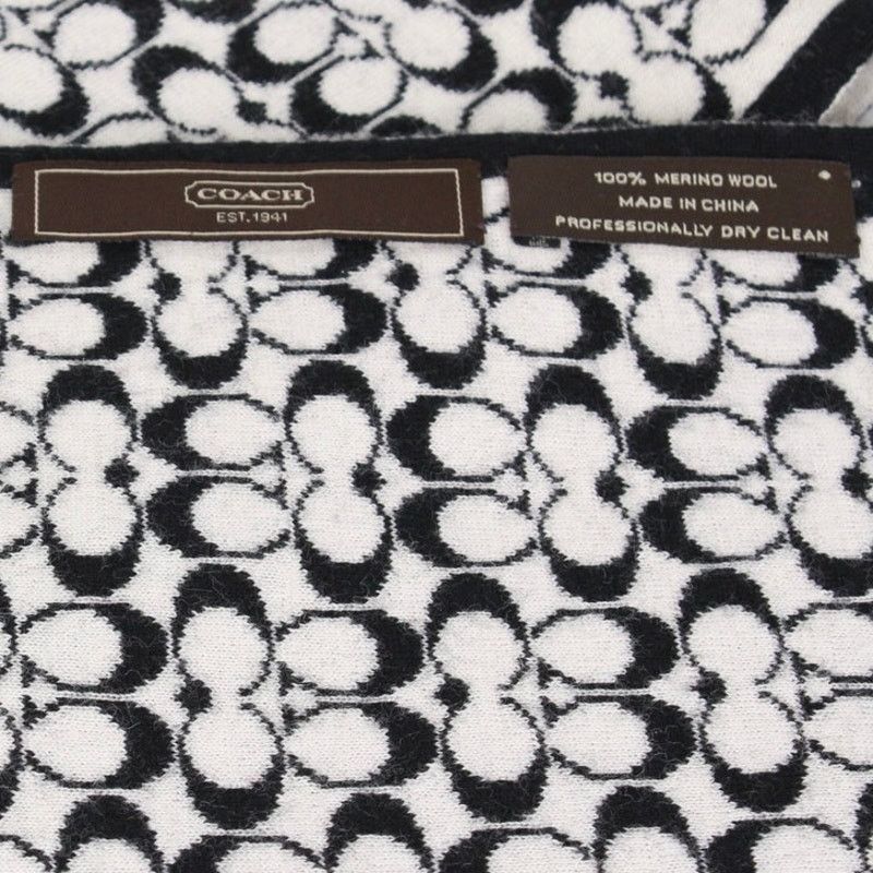 Coach Coach Black&Cream Signature Monogram Wool Scarf Size ONE SIZE - 5 Thumbnail