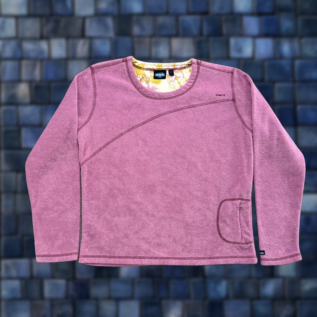 KAVU Kavu Pink Pullover Sweatshirt Zip Pocket Women Large Pullover Sweatshirt Dolman Sleeve Crew Neck Fleece 100% Polyester Casual Travel Logo Womens Size L / US 10 / IT 46 - 1 Thumbnail