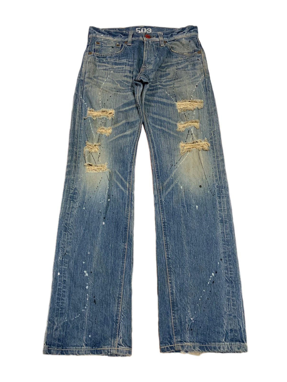 If Six Was Nine × Japanese Brand × Le Grande Bleu (L.G.B.) CRAZY DOPE DISTRESSED SPLATTER 503 EDWIN BLUE TRIP VINTAGE Size US 33 - 1 Thumbnail