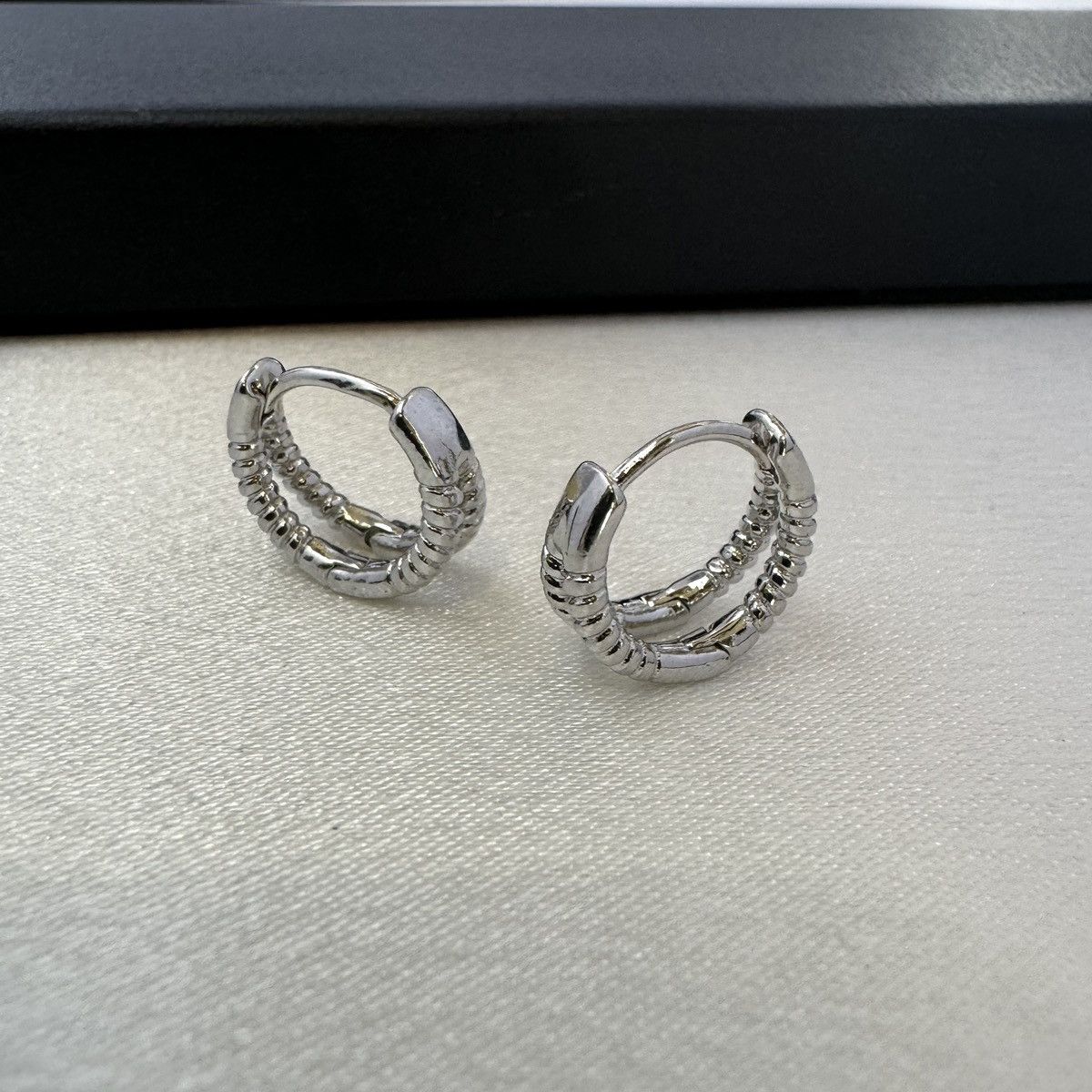 Designer Small Silver Hoop Earrings for Men Women Unisex Style Size ONE SIZE - 1 Thumbnail