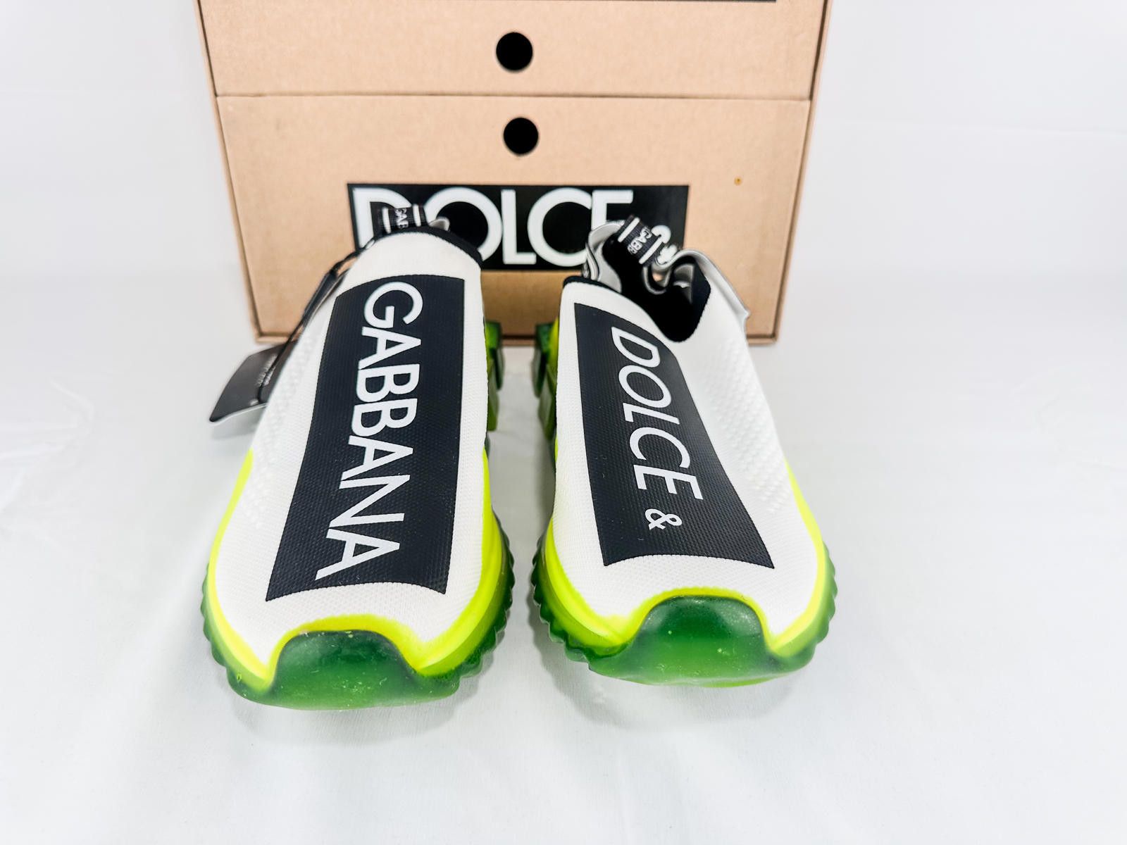 Sorrento Logo Slip-On Sneakers White & Neon Green NIB