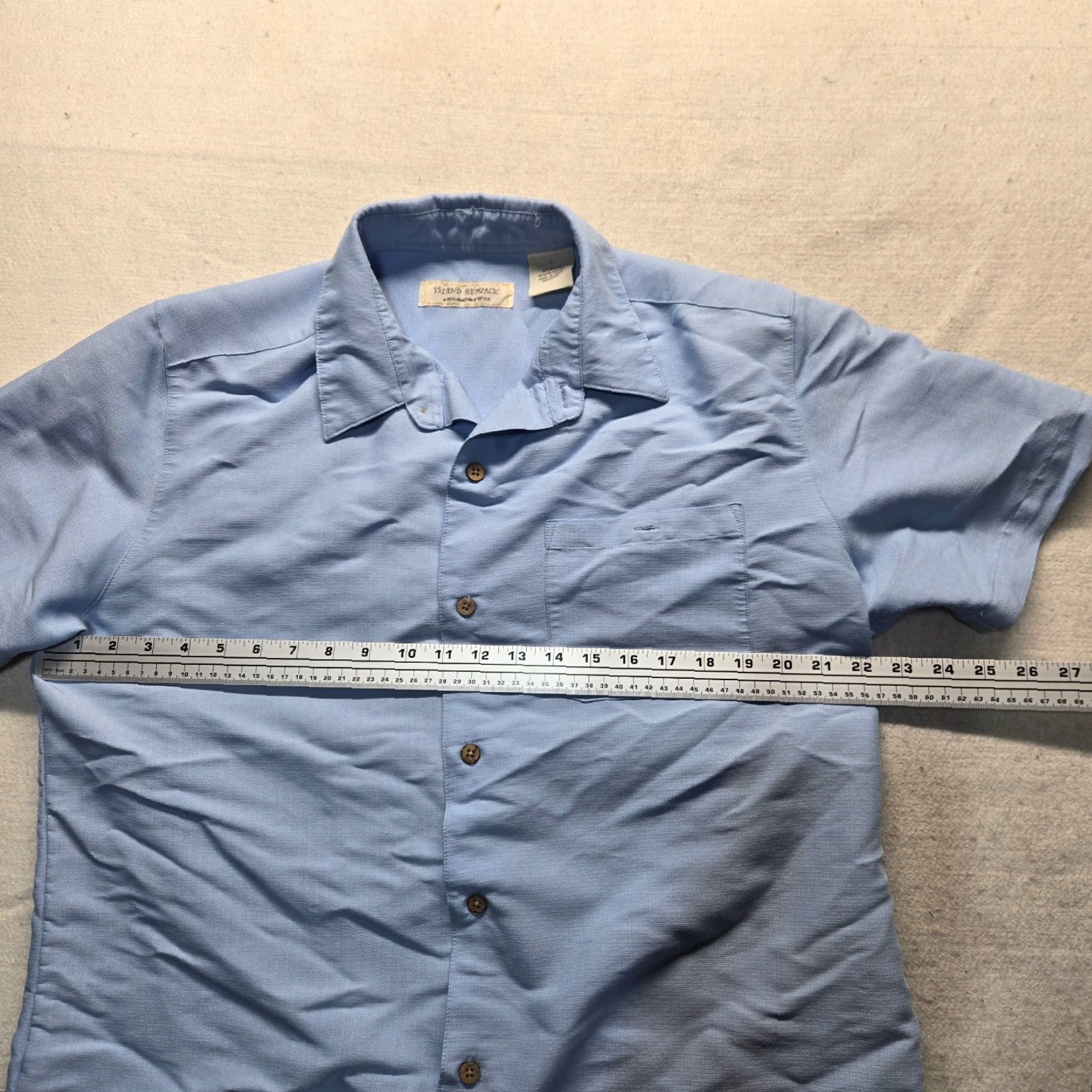 Vintage Island Republic Shirt Solid Blue Rayon Button Up Short Sleeve Casual Men's Large Size US L / EU 52-54 / 3 - 4 Thumbnail