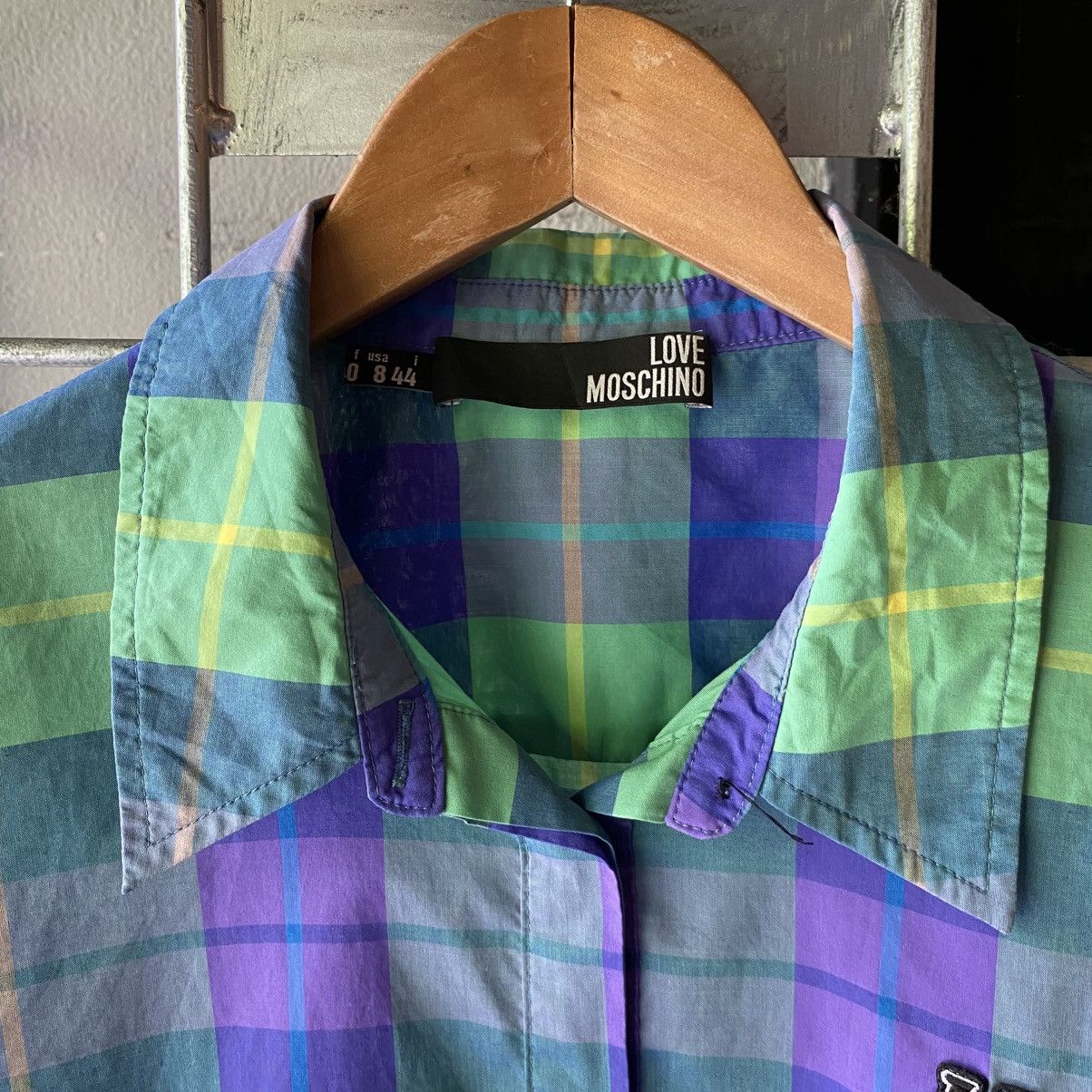 Love Moschino Love Moschino Green and Purple Plaid Short Sleeve Shirt Size M / US 6-8 / IT 42-44 - 11 Thumbnail