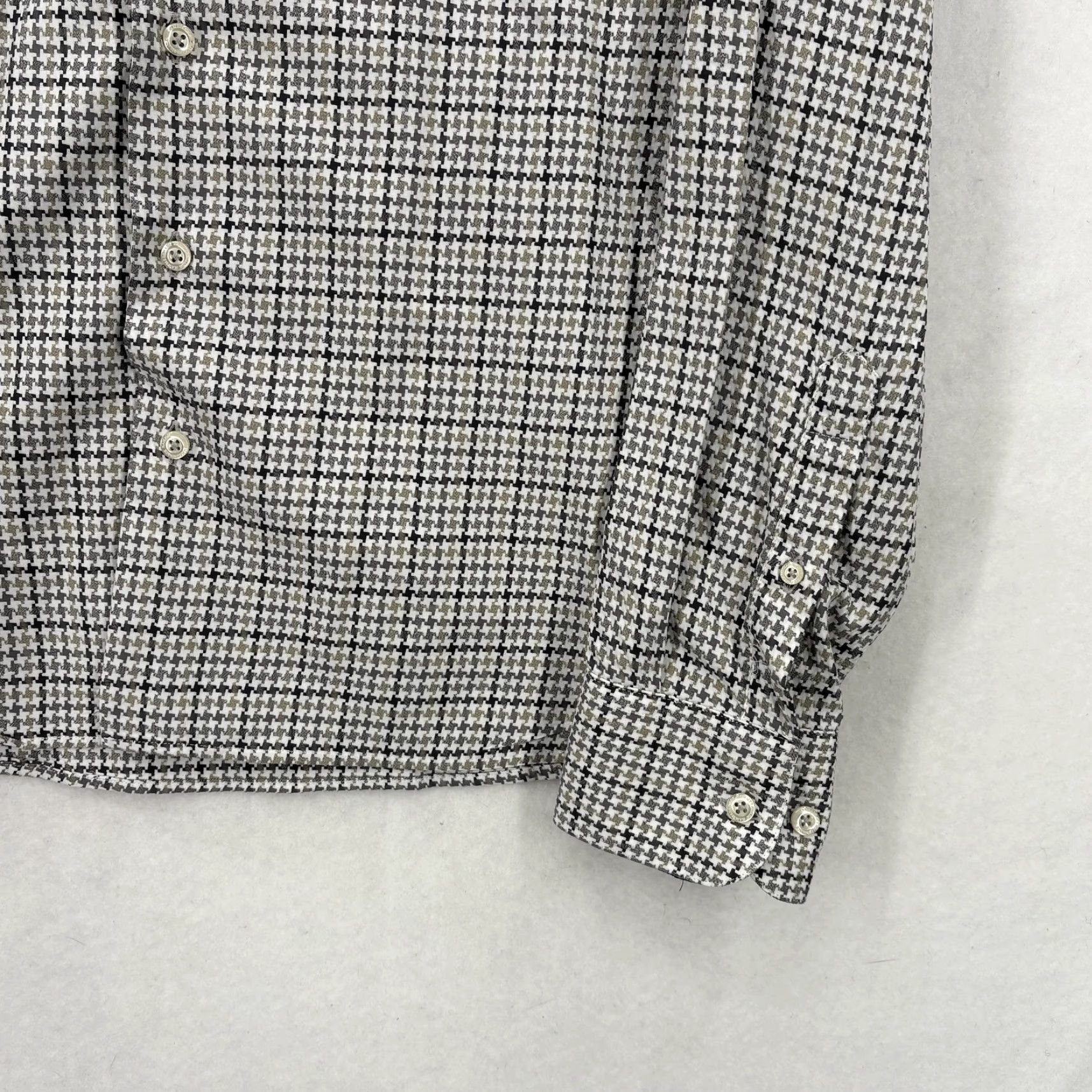 Vintage Hammer Made Shirt Mens Large Gray Houndstooth Slim Button Front Contrast Cuff Size US L / EU 52-54 / 3 - 3 Thumbnail
