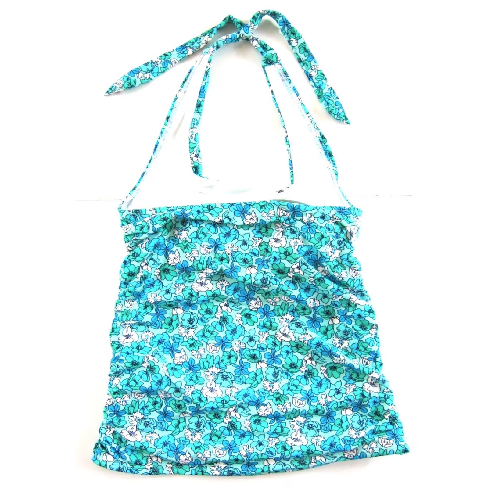 Lands' End Lands' End Green Blue Teal White Floral Built In Bra Halter Tankini Swim Top 4 Womens Swim Top Size S / US 4 / IT 40 - 2 Thumbnail