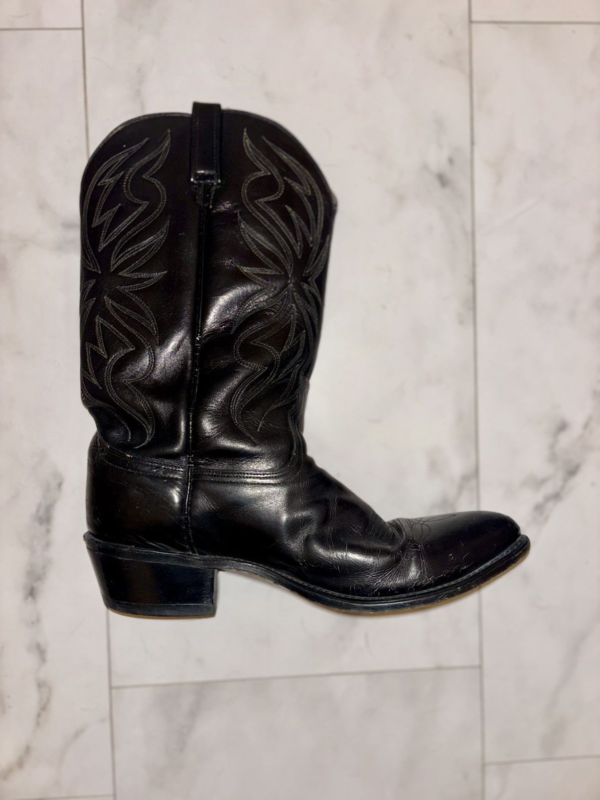 Lucchese 1990s Lucchese Black Cowboy Boots 11.5D Texas Deadstock Size US 11.5 / EU 44-45 - 11 Thumbnail