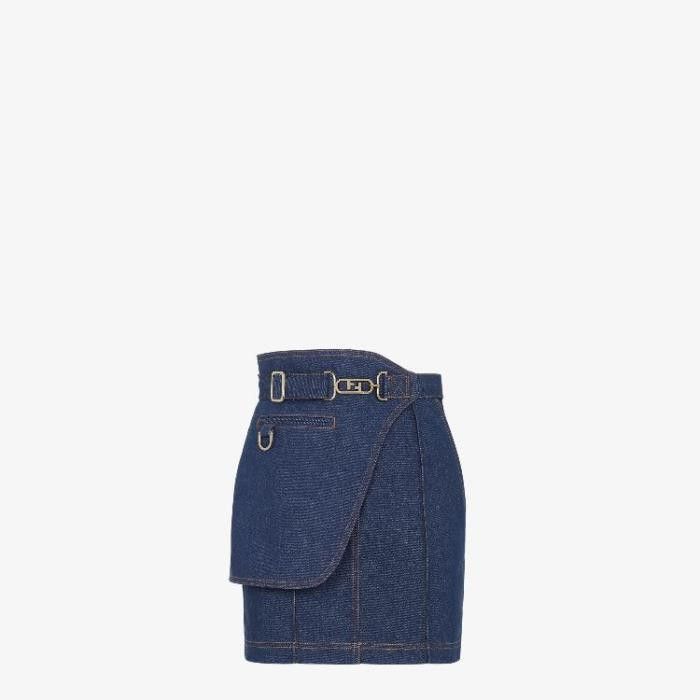 Fendi o1w1db10325 FLQ553 Denim Mini Skirt in Blue Size 26" / US 2 / IT 38 - 1 Thumbnail
