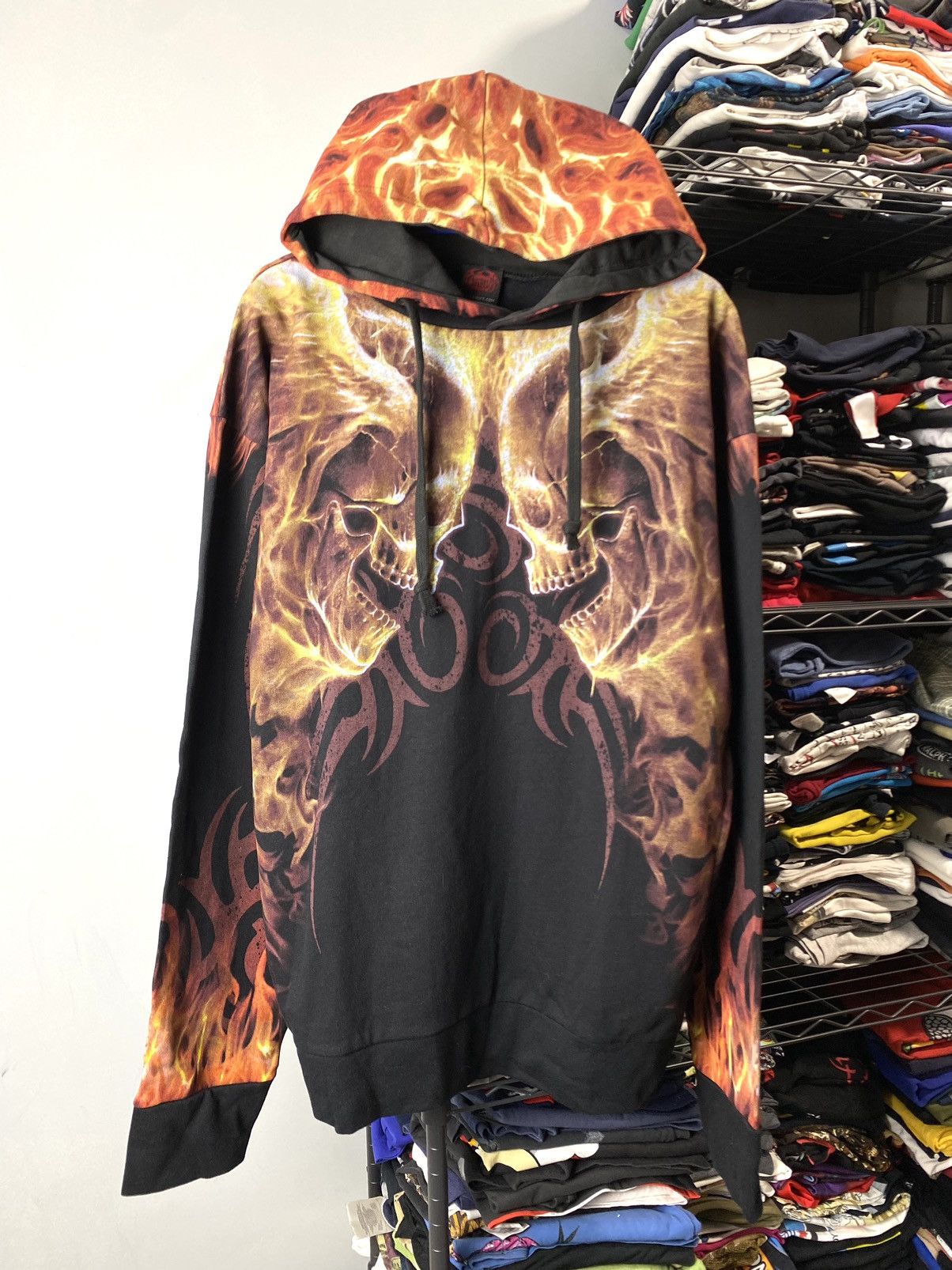 Vintage Vintage Spiral Full Print Flame Skull Hoodie Megadeth Korn Size US L / EU 52-54 / 3 - 1 Thumbnail