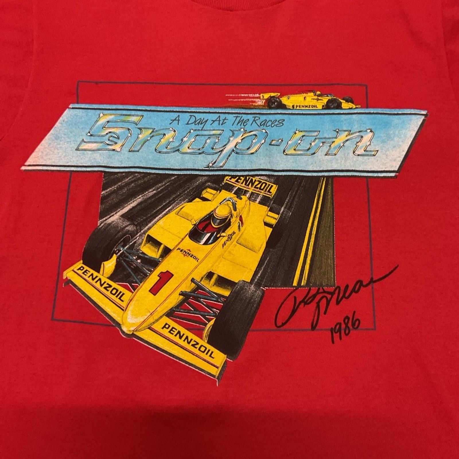 Vintage Vintage 80’s Snap-On Rick Mears Autographed T-Shirt Size US M / EU 48-50 / 2 - 4 Thumbnail