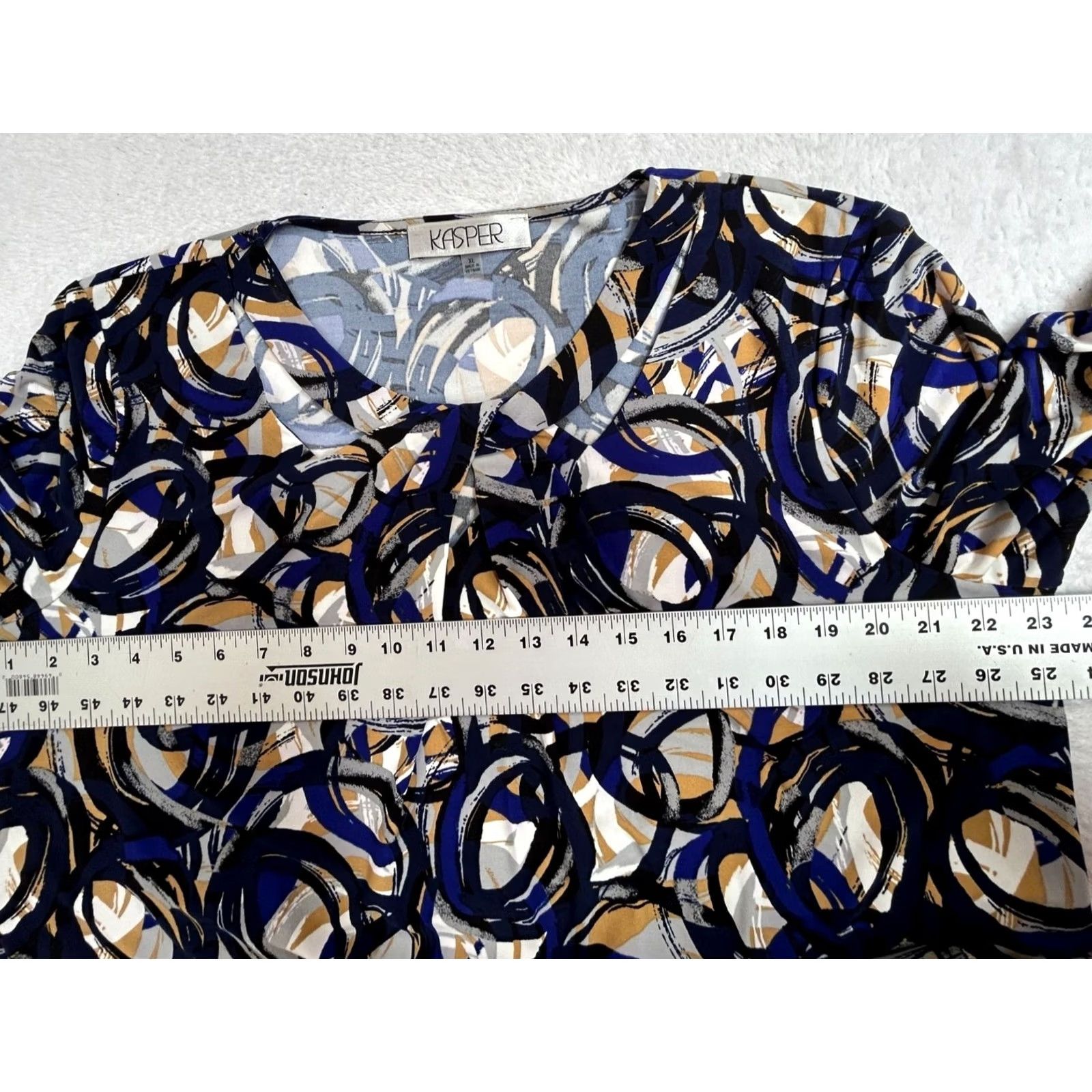 Kasper Kasper Blouse Abstract Printed Twist-Neck 3/4-Sleeve XL Blue Stretch Women’s Sh Size XL / US 12-14 / IT 48-50 - 6 Thumbnail