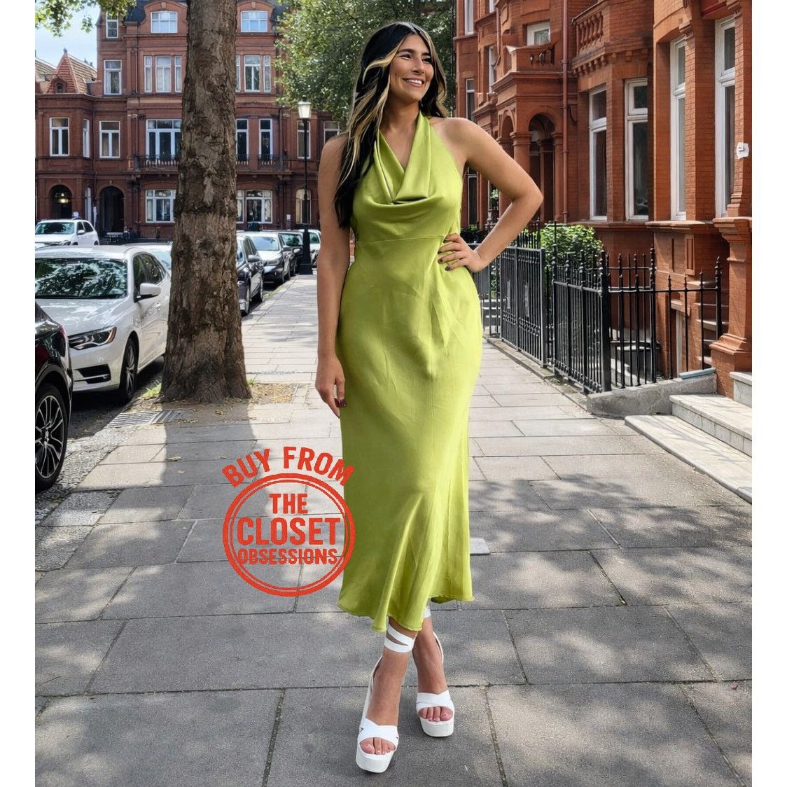 Mango MANGO Open Back Satin Midi Dress NWT Size S / US 4 / IT 40 - 15 Thumbnail