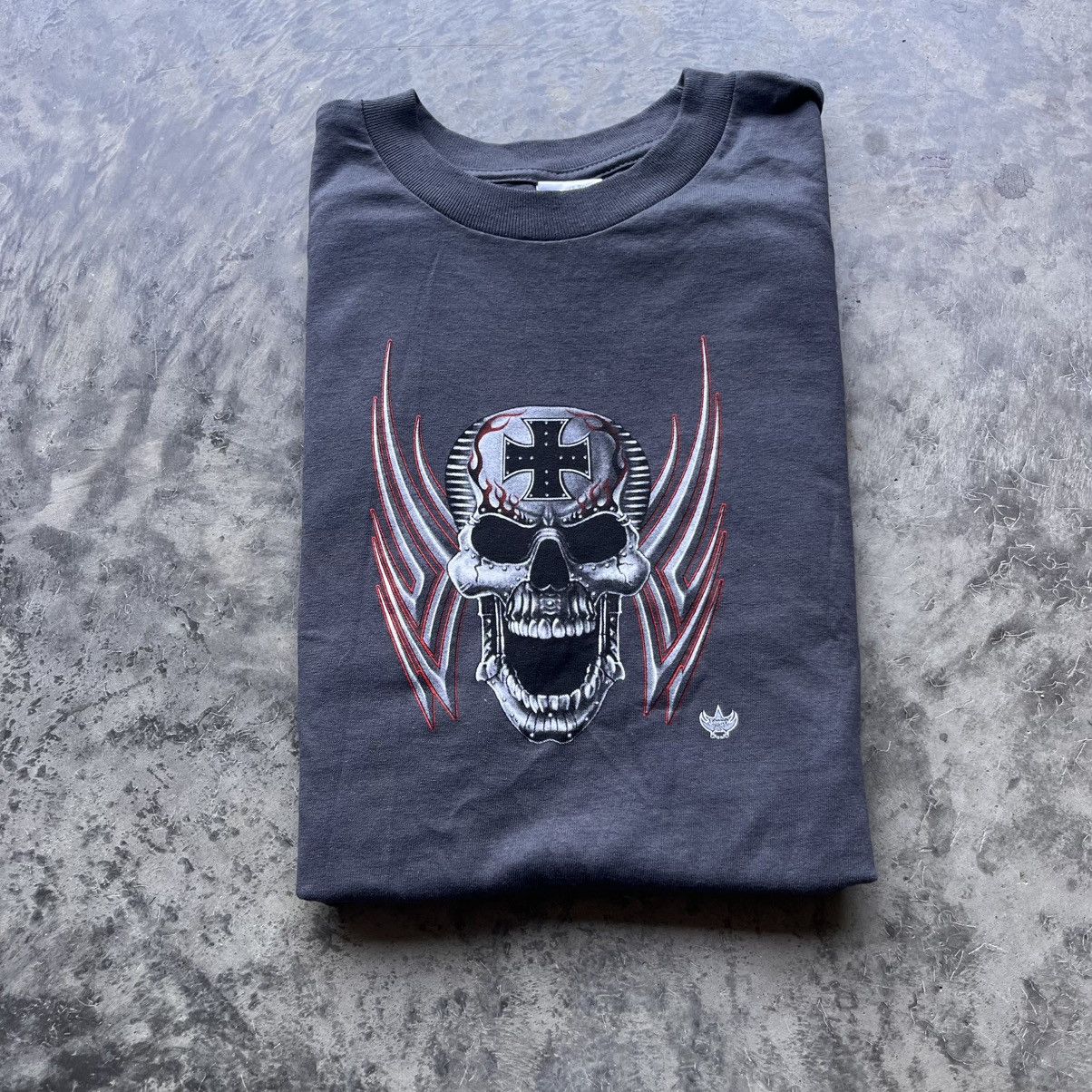 Vintage Vintage Y2K CRAZY Skull Biker Tee Skater style Harley Med. Size US M / EU 48-50 / 2 - 1 Thumbnail