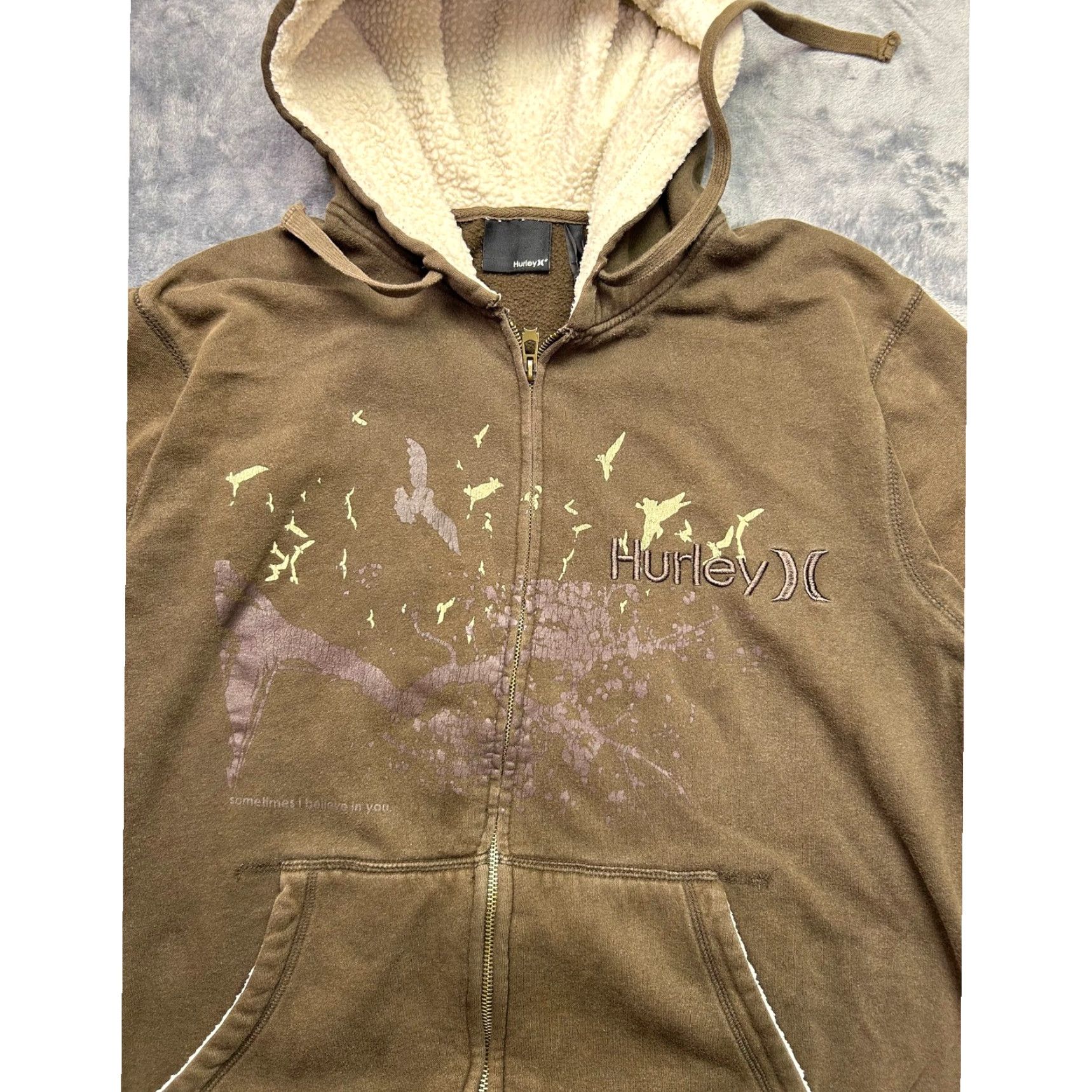 Hurley VINTAGE Hurley Hoodie XL Brown Graphic Full Zip Sherpa Lined Mens XL Brown Graphic Hooded Sweatshirt Size US XL / EU 56 / 4 - 4 Thumbnail