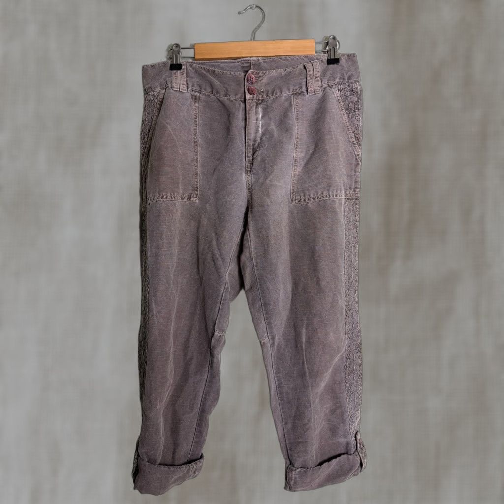 Vintage Sundance Womens Capri Pants Brown 32x23 Petite 10P Lace Linen Cotton Festival Capris Womens Pants Brown Capris 10P Size 32" / US 10 / IT 46 - 1 Thumbnail