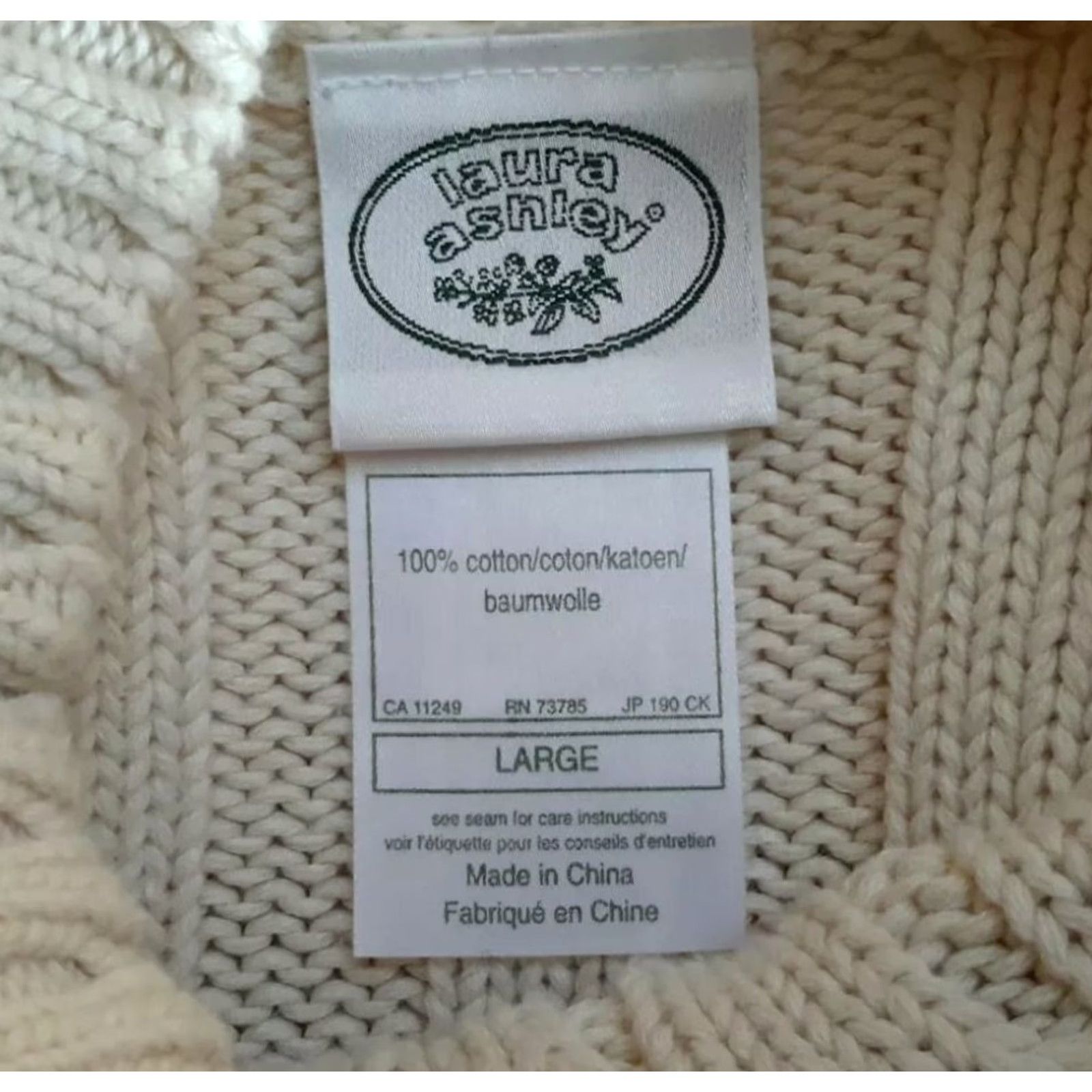 Laura Ashley VINTAGE Laura Ashley Womens L ivory chunky knit fishermans sweater Cotton Aran Shirt Size L / US 10 / IT 46 - 5 Thumbnail