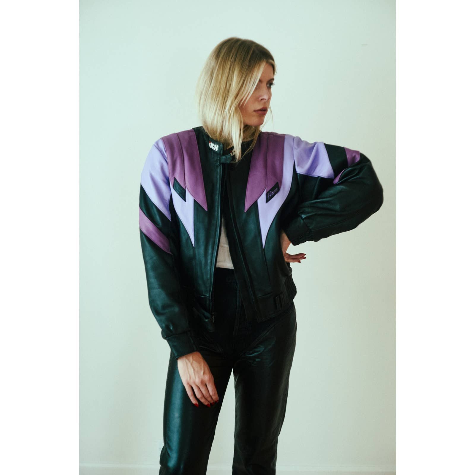 image of Vintage 1990S French Leather Racing Jacket in Black, Women's (Size Medium)