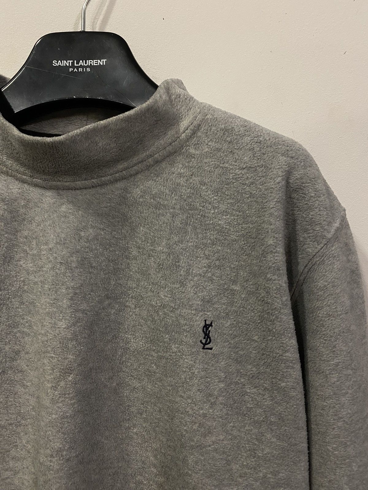 Yves Saint Laurent Fleece YSL Sweatshirt Grey Vintage Turtleneck 90s Sweater Size US L / EU 52-54 / 3 - 1 Thumbnail