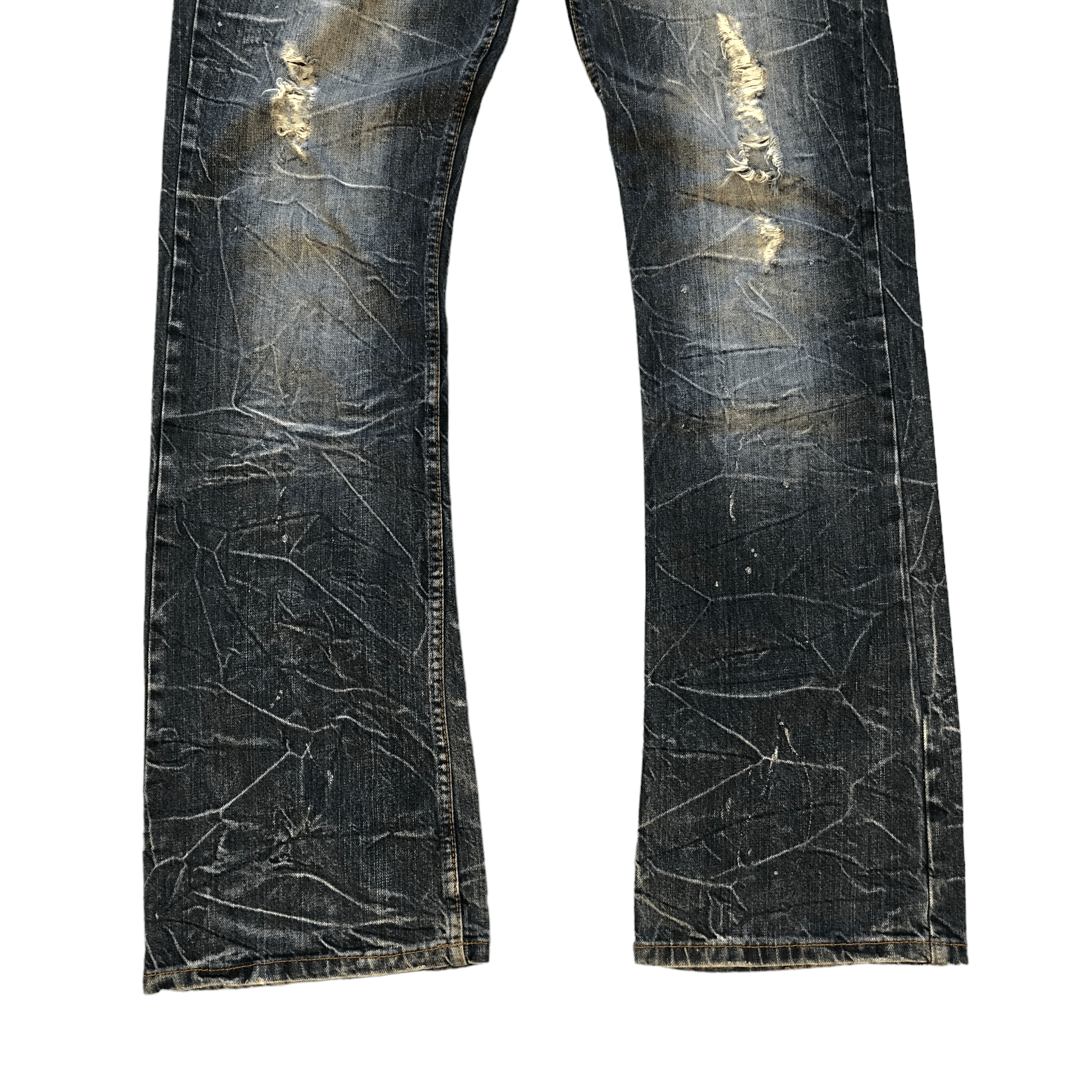 Japanese Brand FLARE TRASHED DISTRESSED DENIM PANTS BY NYLOUS #5970-216 Size US 33 - 7 Thumbnail