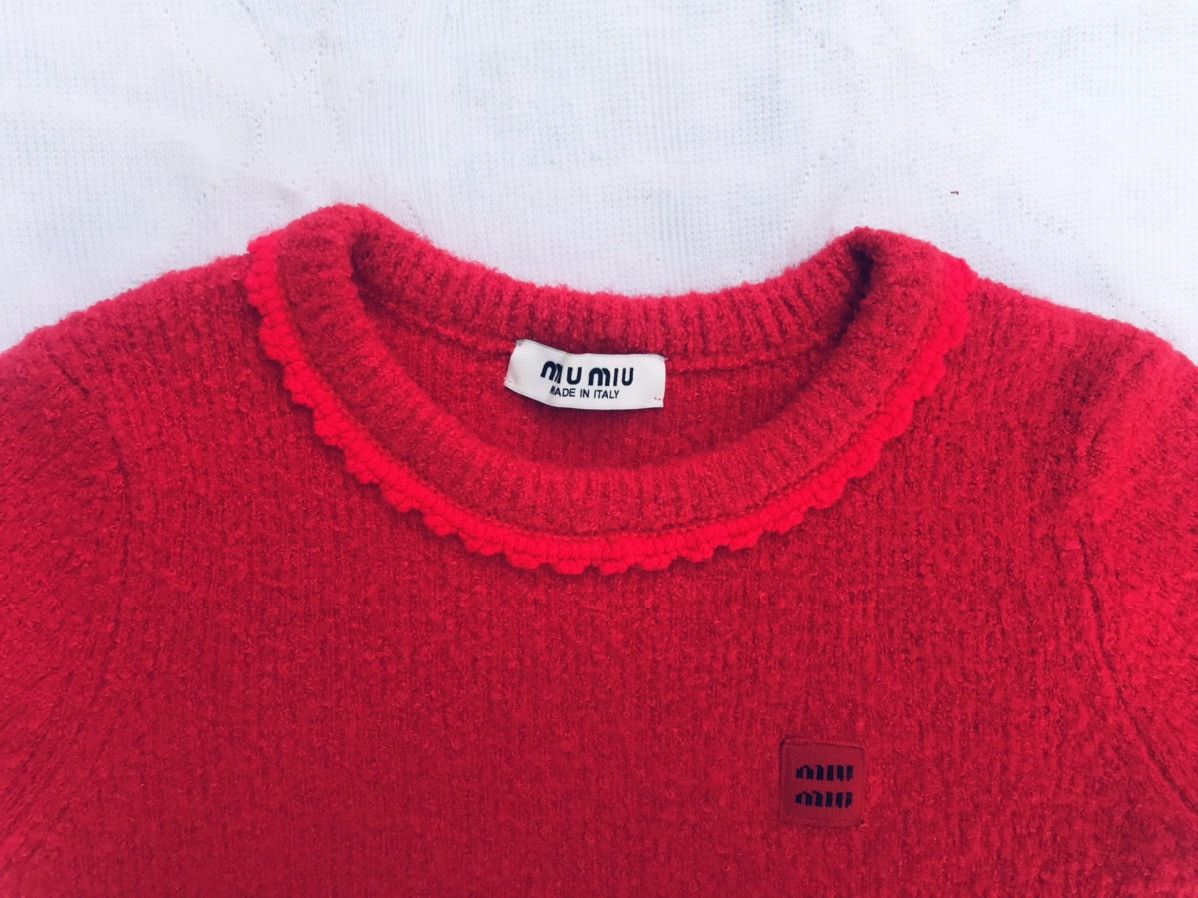 MIU MIU Red Knit Pull Over Short Sleeve Wool Sweater Top
