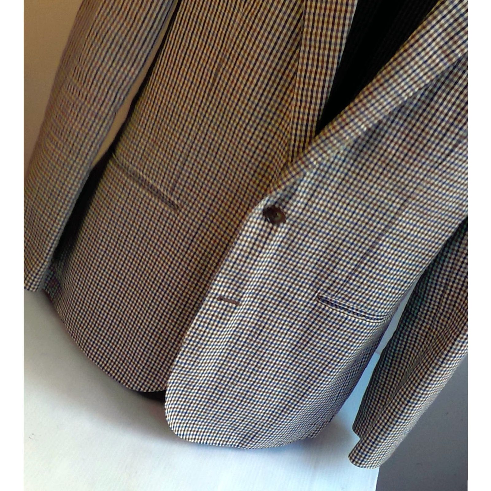 J.Crew VINTAGE J.CREW Blazer Blue Brown Ivory 40Cotton/Linen Slim 38R Men Shirt Jacket Blazer Mens Slim Check 2 Button Ludlow 80% Cotton 20% Linen Size 38R - 2 Thumbnail