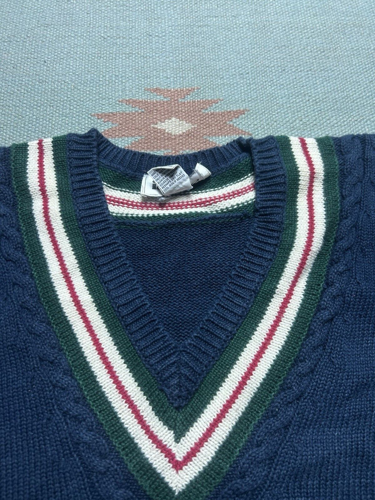 Vintage Vtg v neck tennis sweater cotton ramie knit heavy striped M Size M / US 6-8 / IT 42-44 - 4 Thumbnail